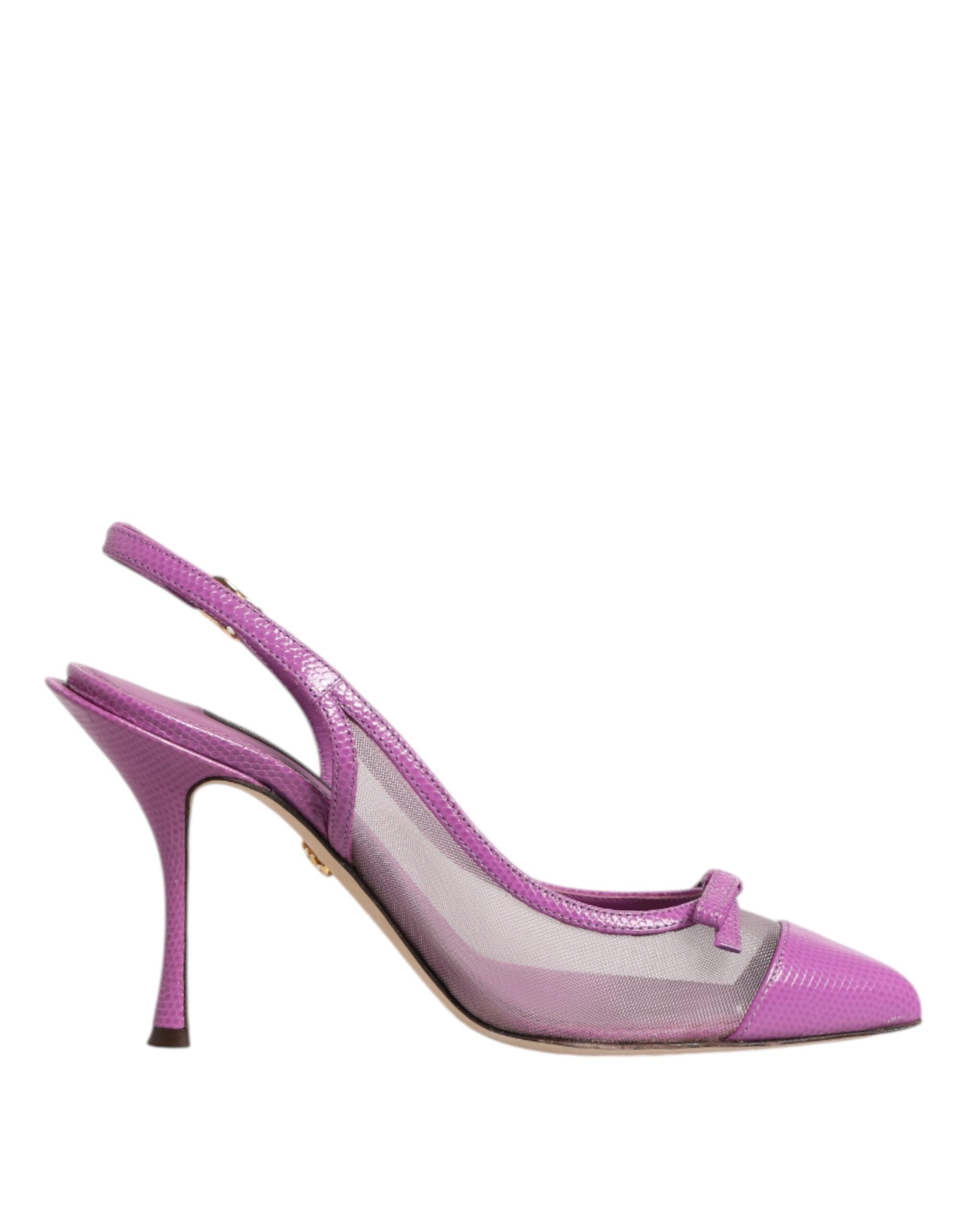 Chaussures à talons haut en cuir violet et mesh de Dolce & Gabbana, sandales slingback élégantes pour femmes.