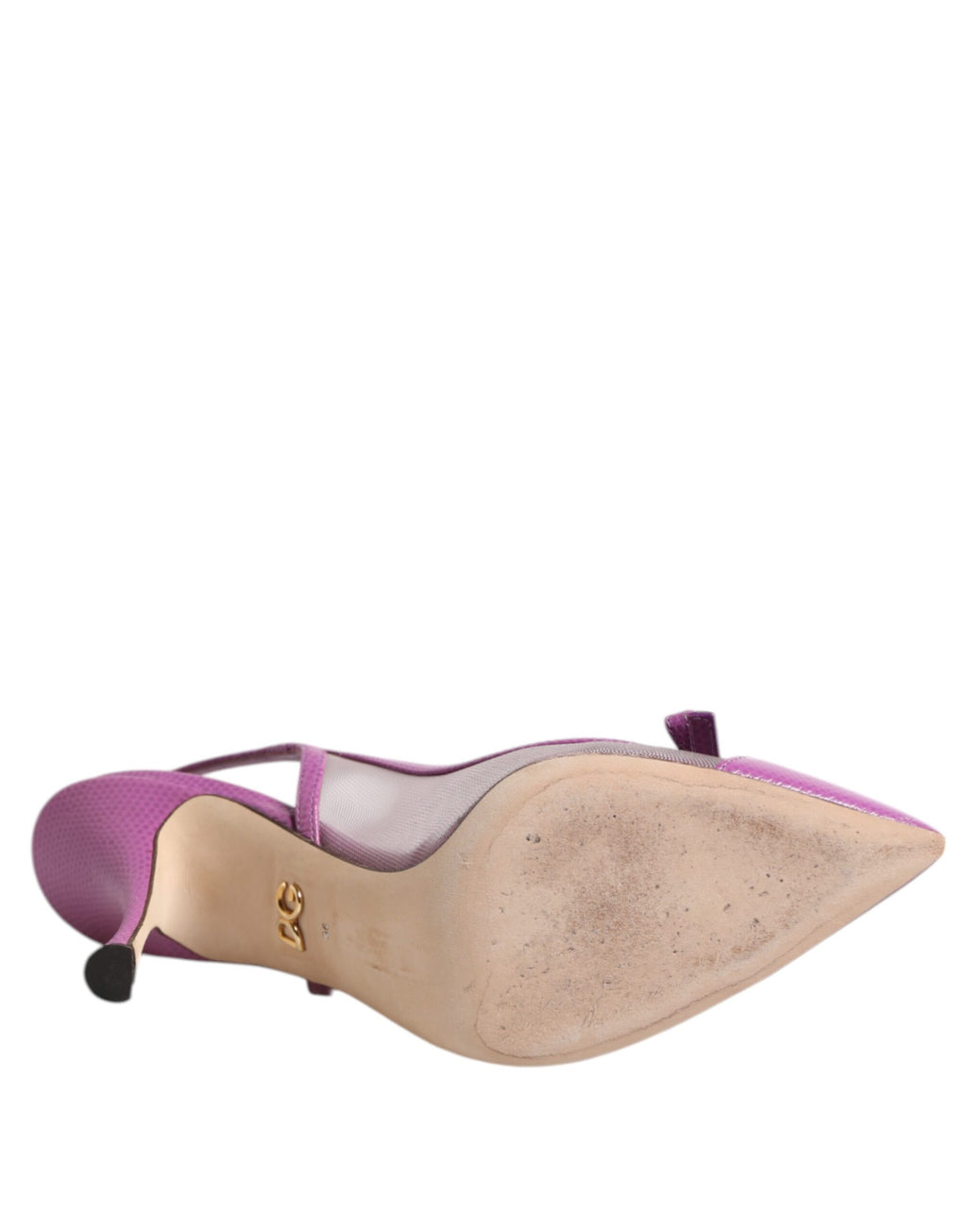 Chaussures à talons hauts Dolce & Gabbana en cuir violet avec mesh et bride arrière, style élégant et sophistiqué.