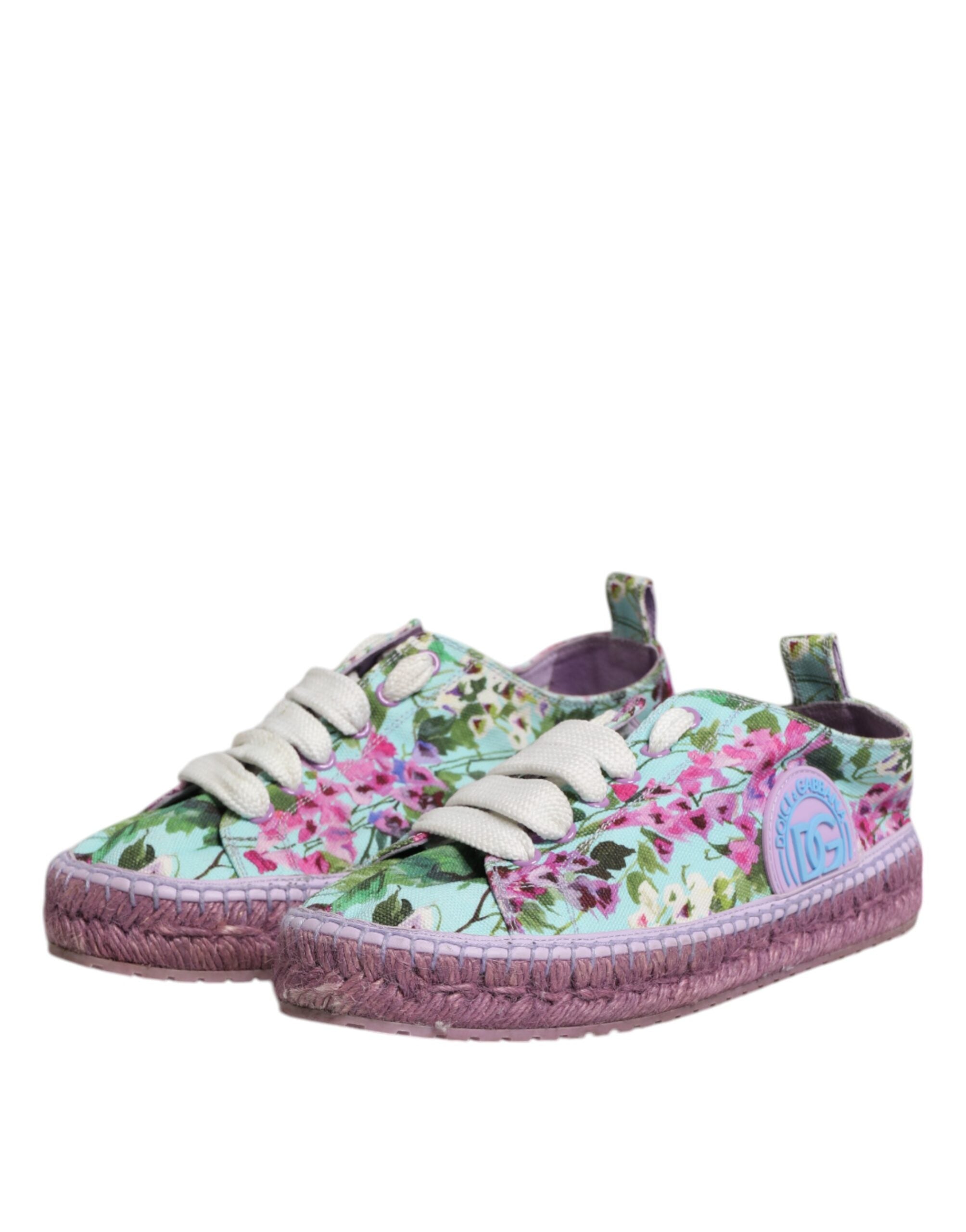 Espadrilles Dolce & Gabbana en toile multicolore, chaussures sneakers élégantes avec semelle en corde et design vibrant.