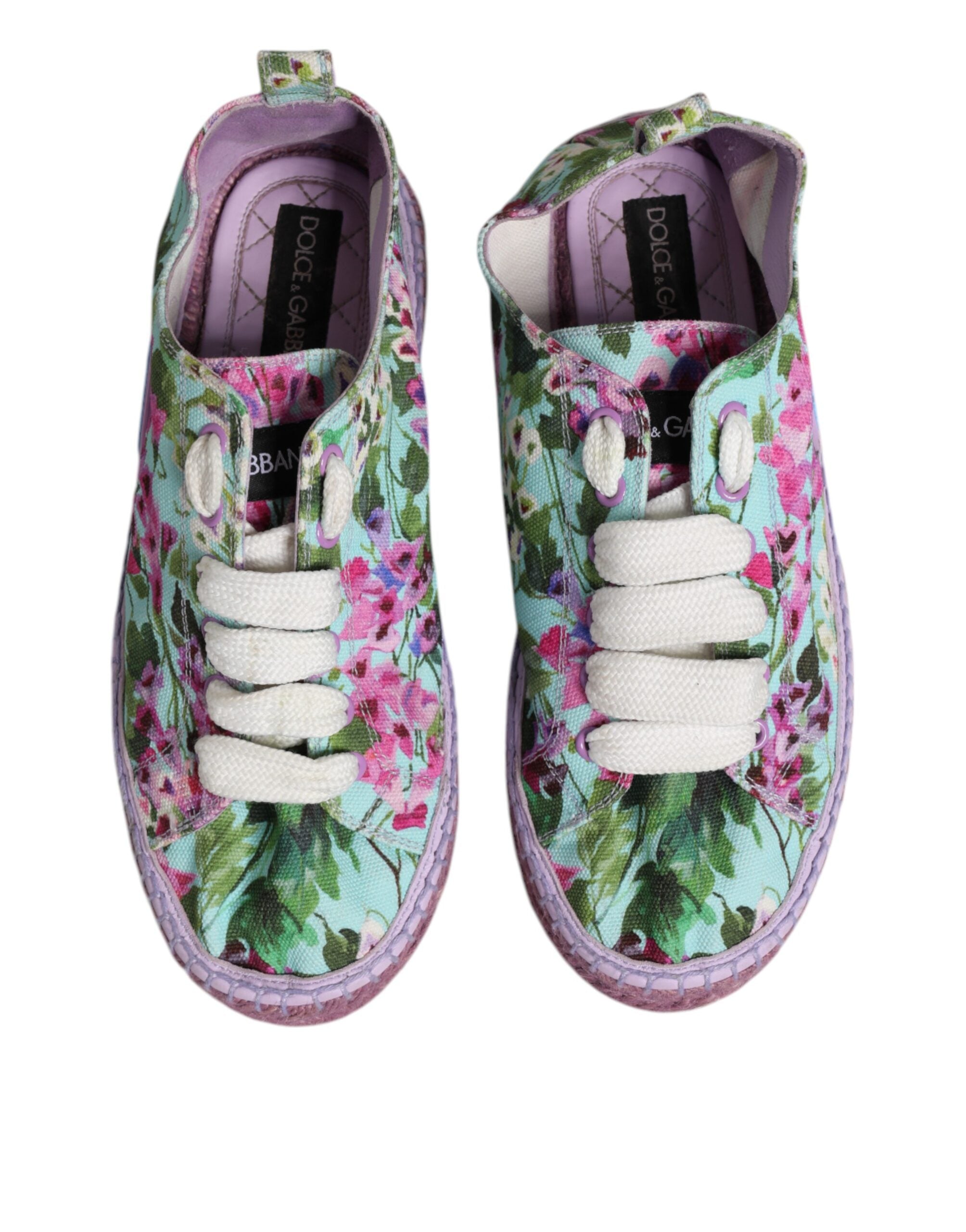 Espadrilles Dolce & Gabbana en toile multicolore, chaussures de sneakers élégantes avec semelle en corde.
