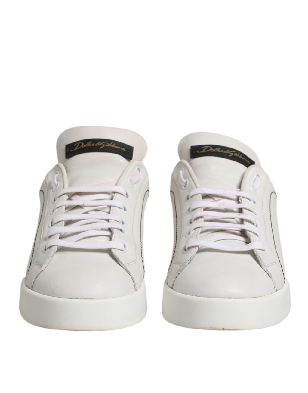 Chaussures sneakers basses Dolce & Gabbana en cuir blanc et or, style décontracté et élégant.