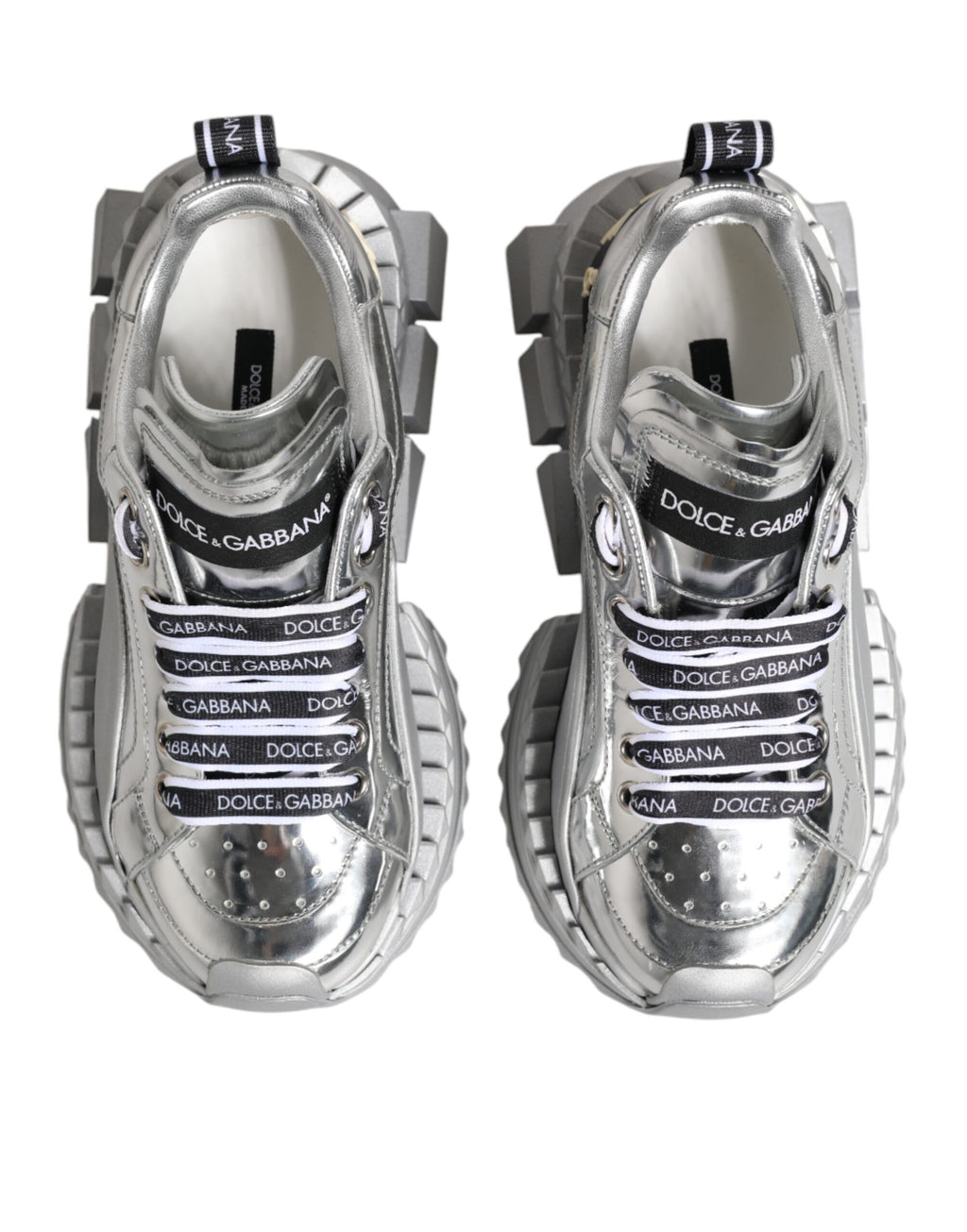 Chaussures sneakers Super Queen en cuir argenté de Dolce & Gabbana, style élégant et moderne pour femmes.