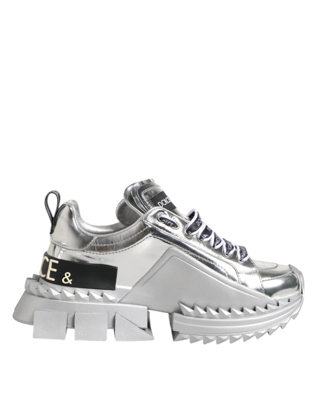 Chaussures sneakers Super Queen en cuir argenté de Dolce & Gabbana, chaussures élégantes et tendance pour femmes.