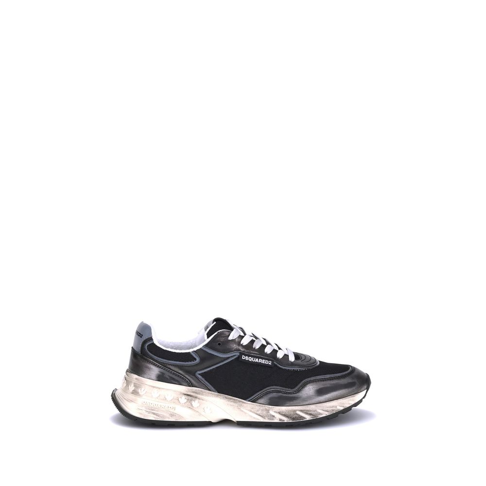 Sneakers athlétiques en cuir de veau noir Dsquared² Bos Taurus, style moderne et confortable pour homme.