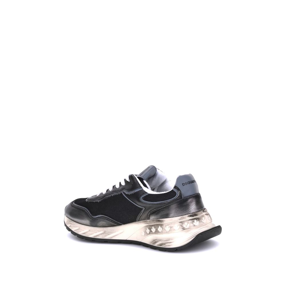 Sneakers athlétiques en cuir de veau noir de Dsquared², modèle Bos Taurus, avec design moderne et semelle blanche.