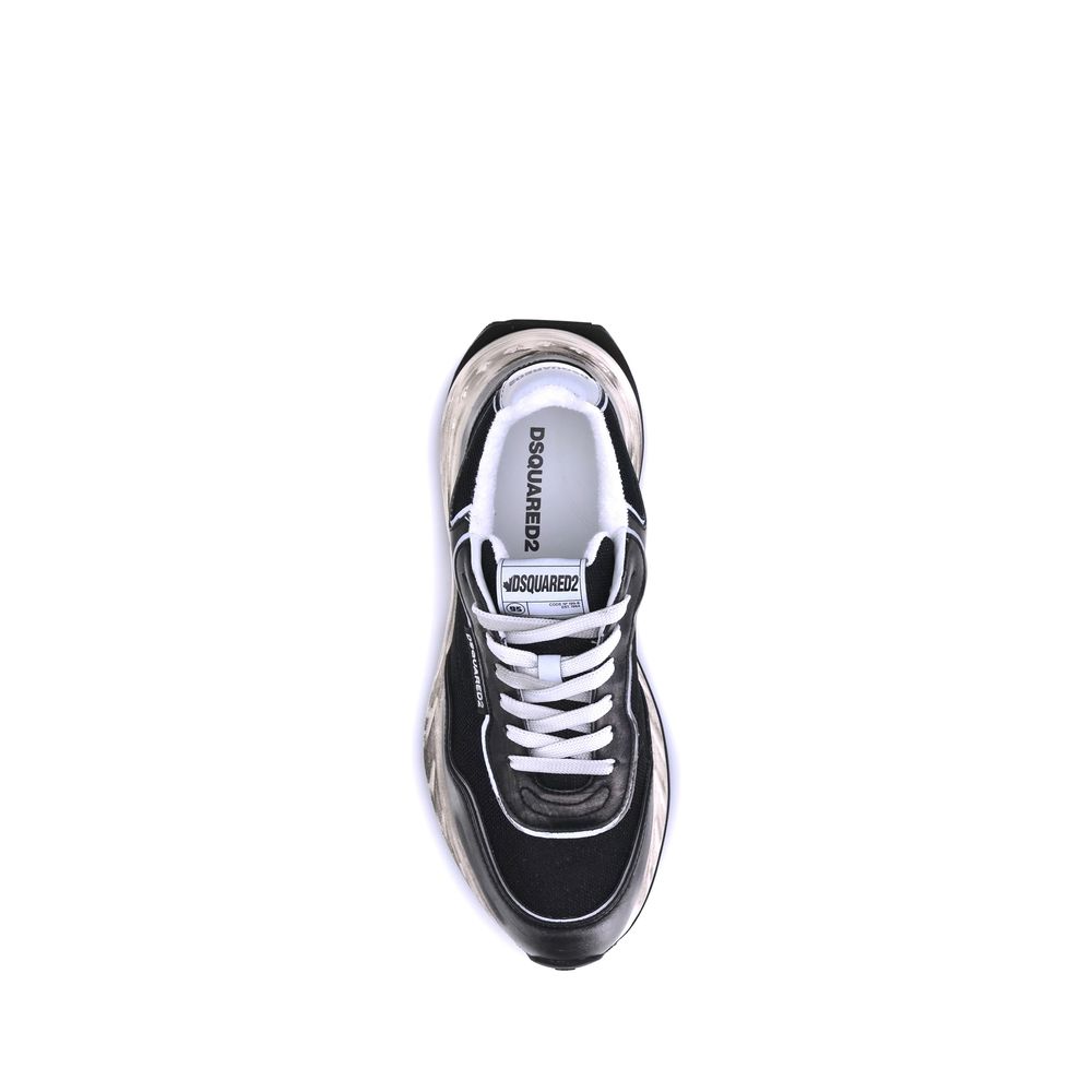 Sneakers athlétic en cuir de veau noir de la marque Dsquared², modèle Bos Taurus, vue de face sur fond blanc.