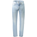 Jeans homme en coton Calvin Klein Azzurro, coupe classique, détail de la ceinture et des poches, couleur bleue claire.
