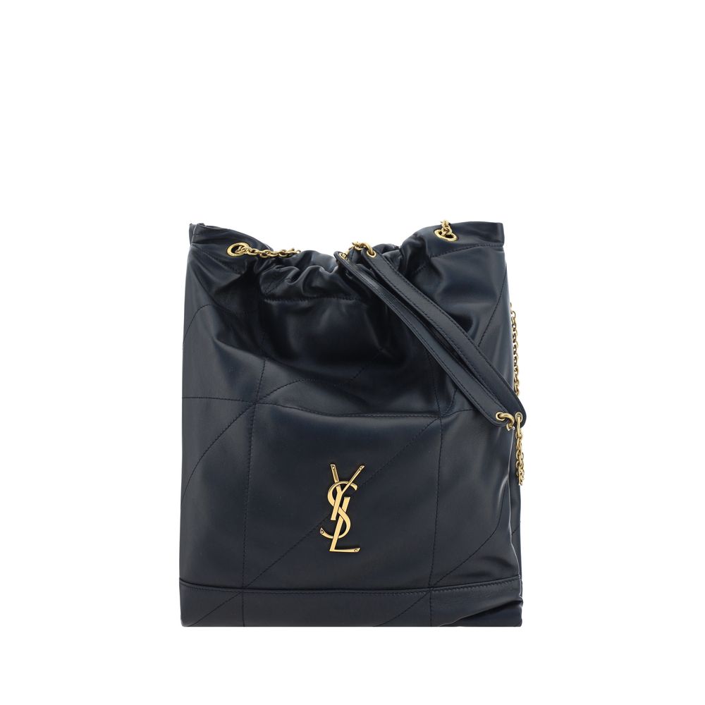 Sac à épaule Saint Laurent en cuir d'agneau noir, design élégant avec détails sophistiqués, pour un look chic et moderne.