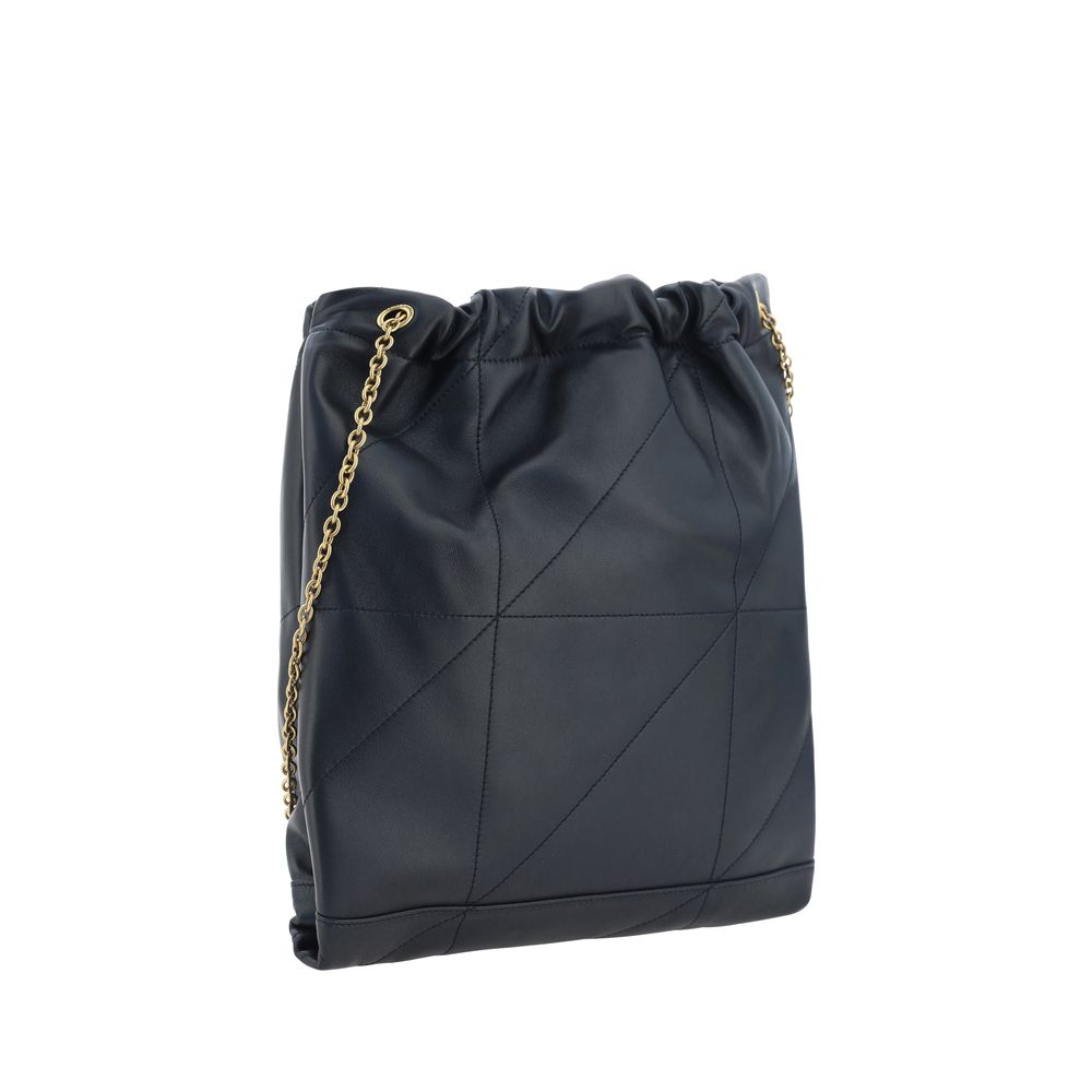 Sac à main Saint Laurent en cuir d'agneau noir avec bandoulière large, détails élégants et finition sophistiquée visible dans l'image.