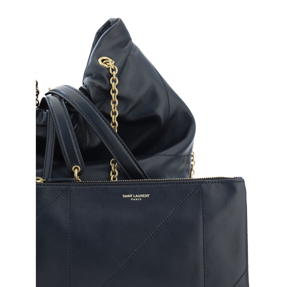 Sac à épaule Saint Laurent en cuir d'agneau noir, modèle Ovis Aries, avec détails élégants et finition sophistiquée.