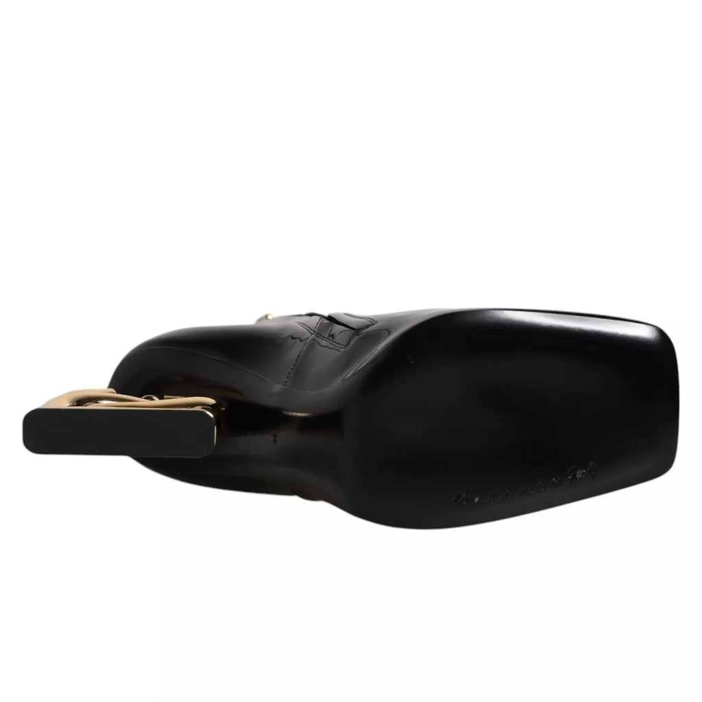 Bottes en cuir noir Dolce & Gabbana Jackie, mi-mollet, style élégant et sophistiqué, chaussures pour femme.