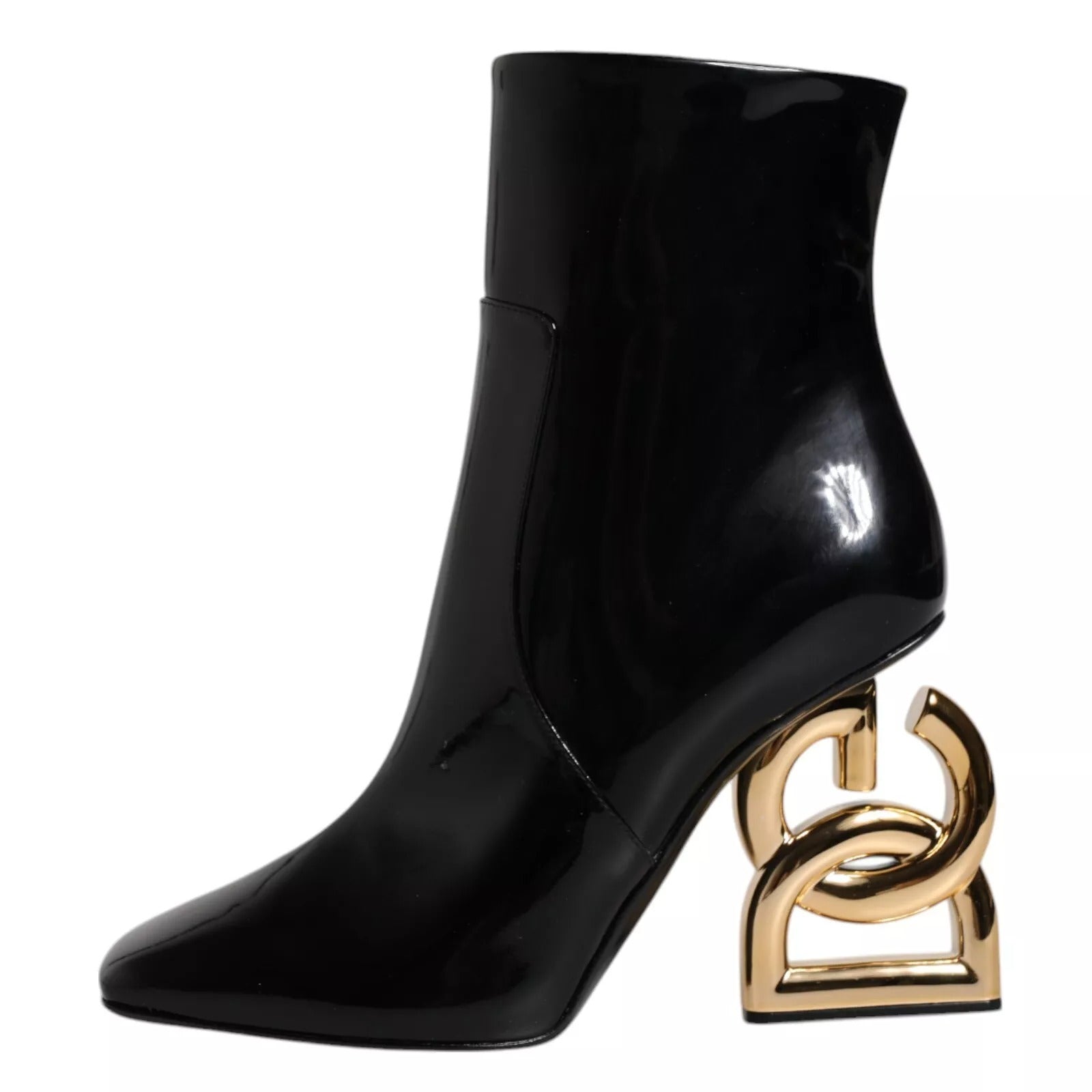 Bottes en cuir noir Dolce & Gabbana Jackie, mi-mollet, style élégant et sophistiqué, visibles en gros plan.