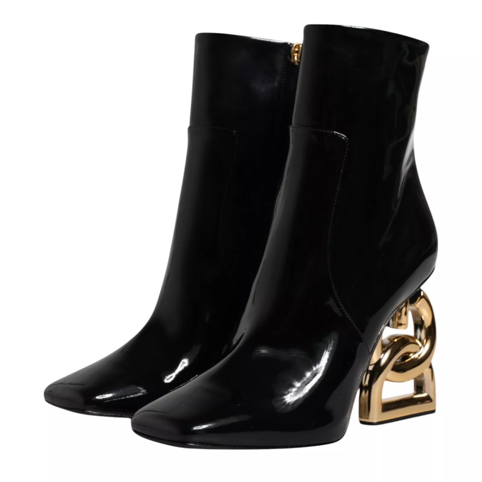Bottes mi-mollet en cuir noir Dolce & Gabbana Jackie, chaussures élégantes pour femmes, visibles dans l'image.