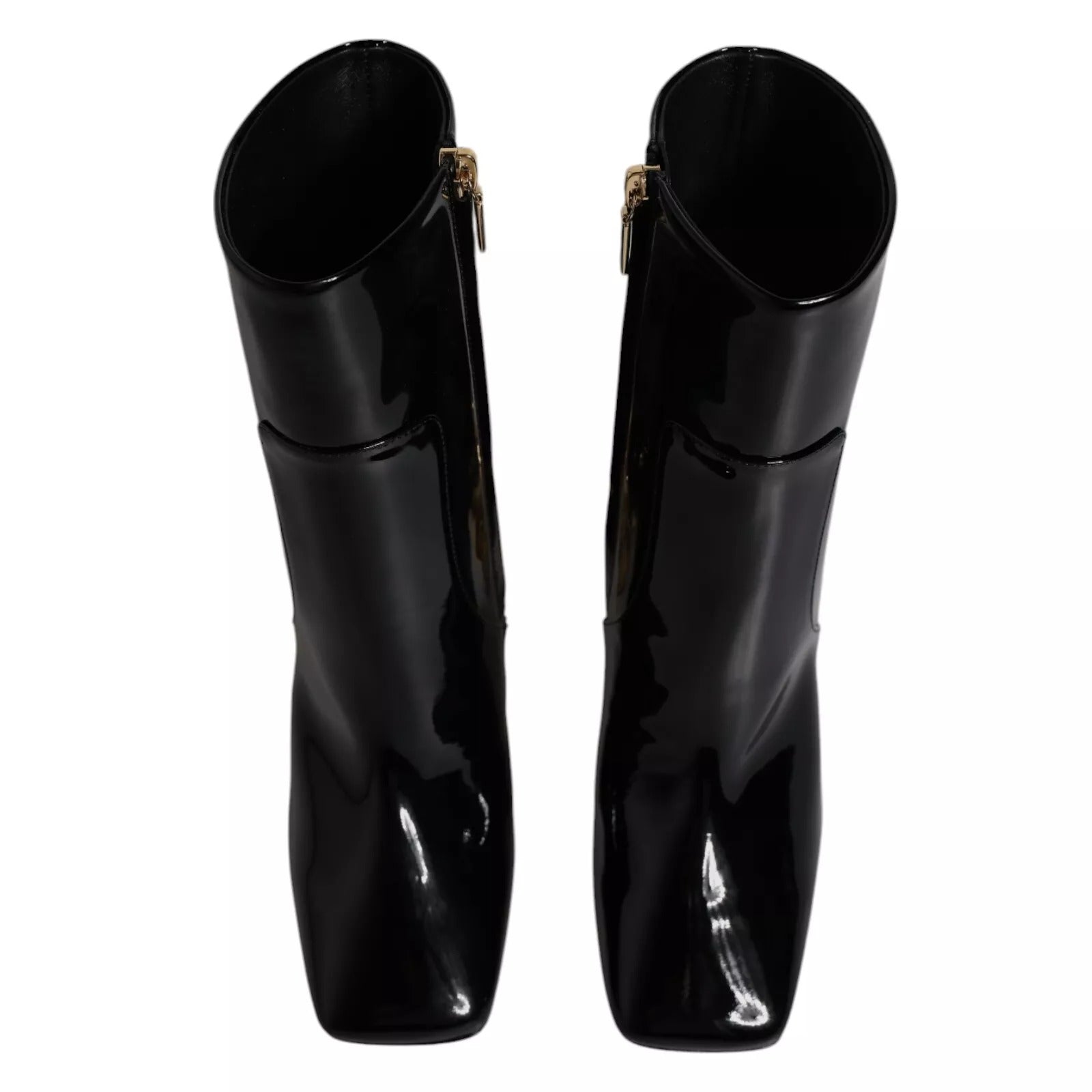 Bottes en cuir noir Dolce & Gabbana Jackie, bottines mi-mollet élégantes avec détails sophistiqués visibles dans l'image.