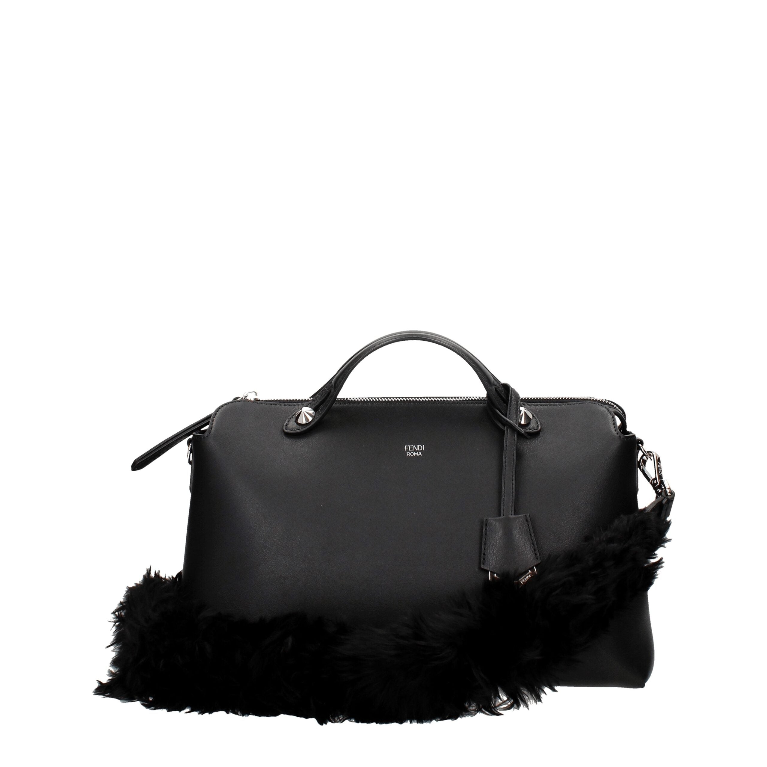 Sac à bandoulière en cuir noir de Fendi, élégant et sophistiqué, avec détails de la marque visible sur l'image.
