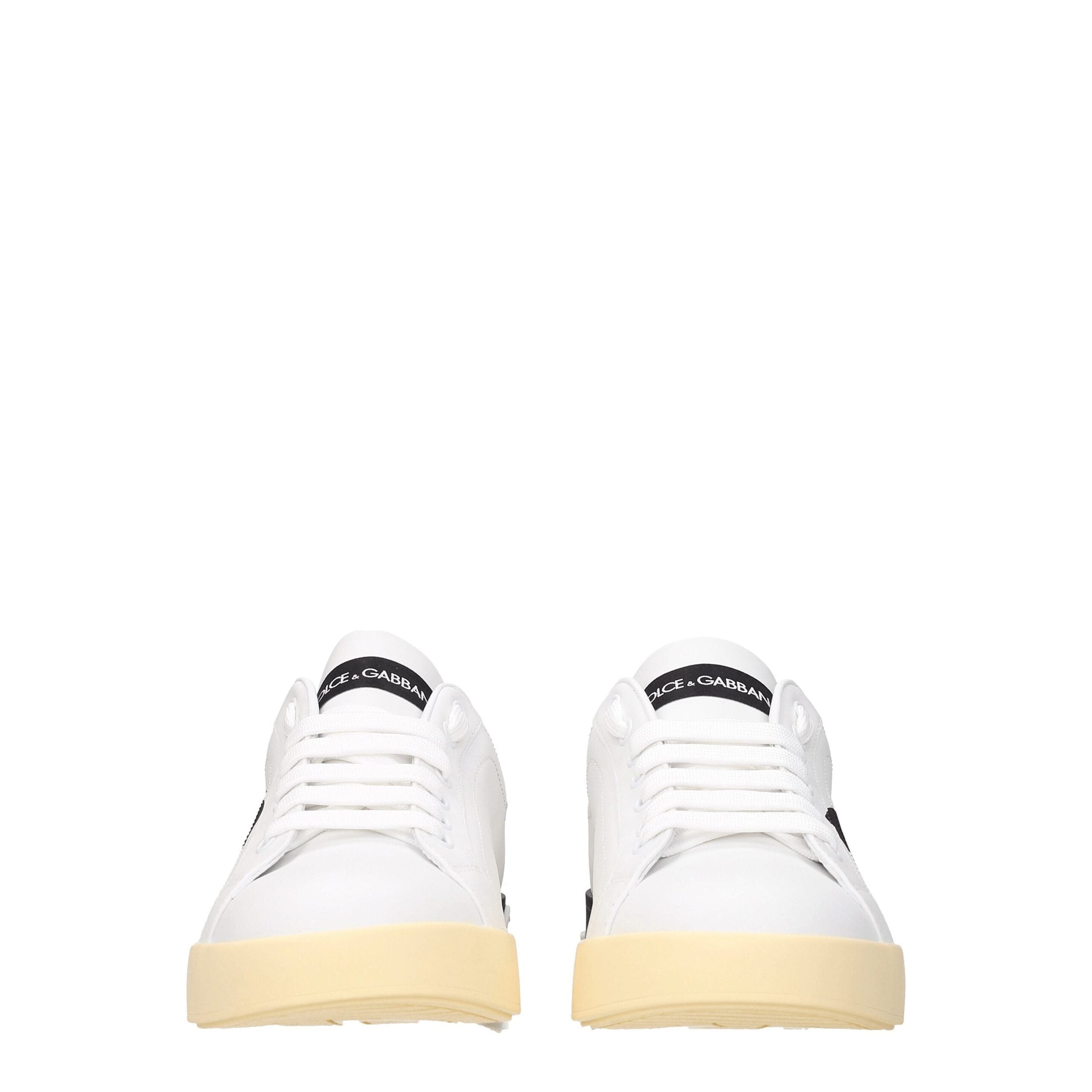 Sneakers basses en cuir blanc de Dolce & Gabbana, chaussures de sport élégantes et modernes pour homme.