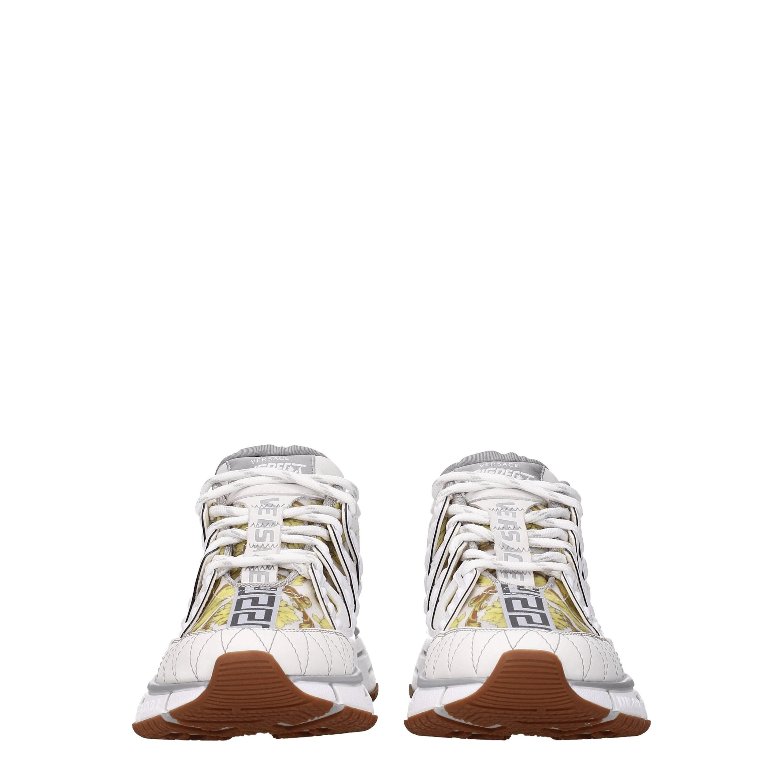 Chaussures de sport en cuir blanc Versace pour homme, baskets athlétiques élégantes et confortables.
