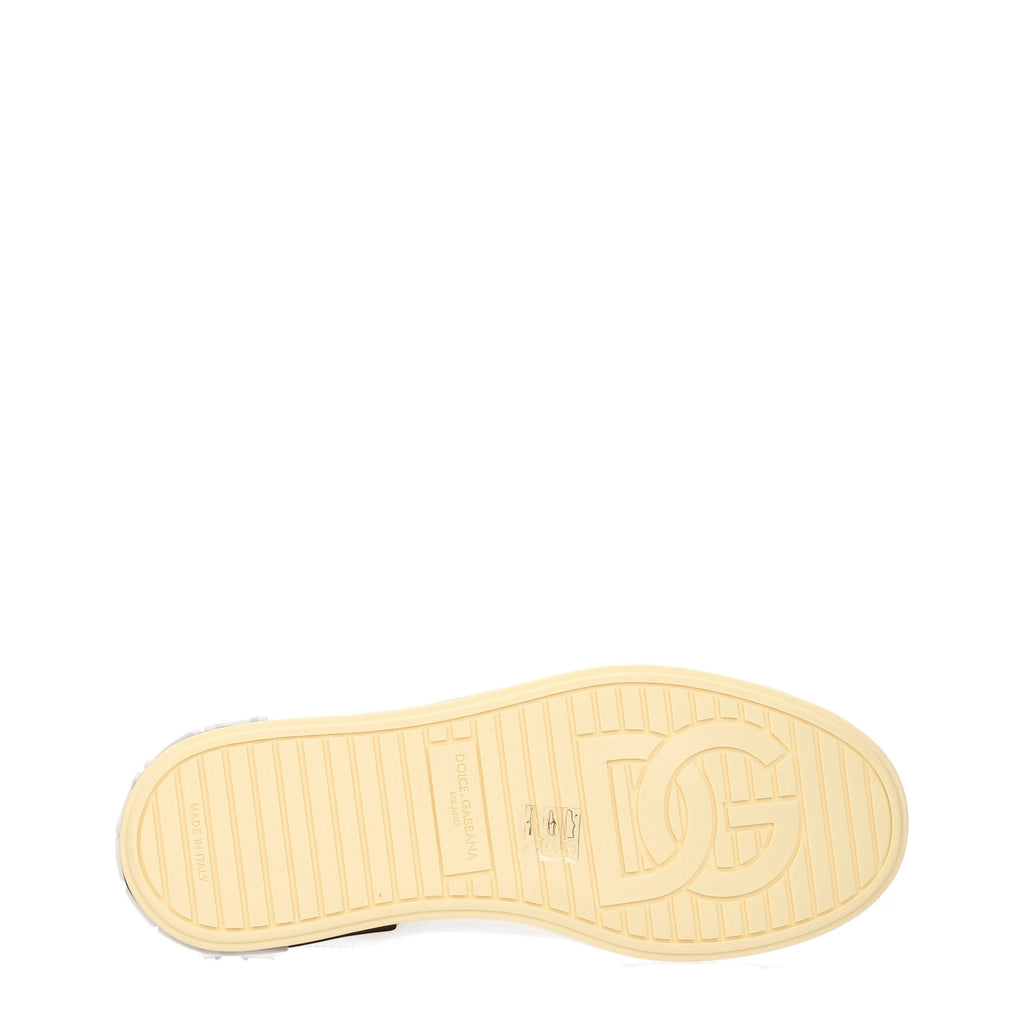 Chaussures sneakers basses en cuir blanc Dolce & Gabbana, vue de face, détails élégants et design moderne.
