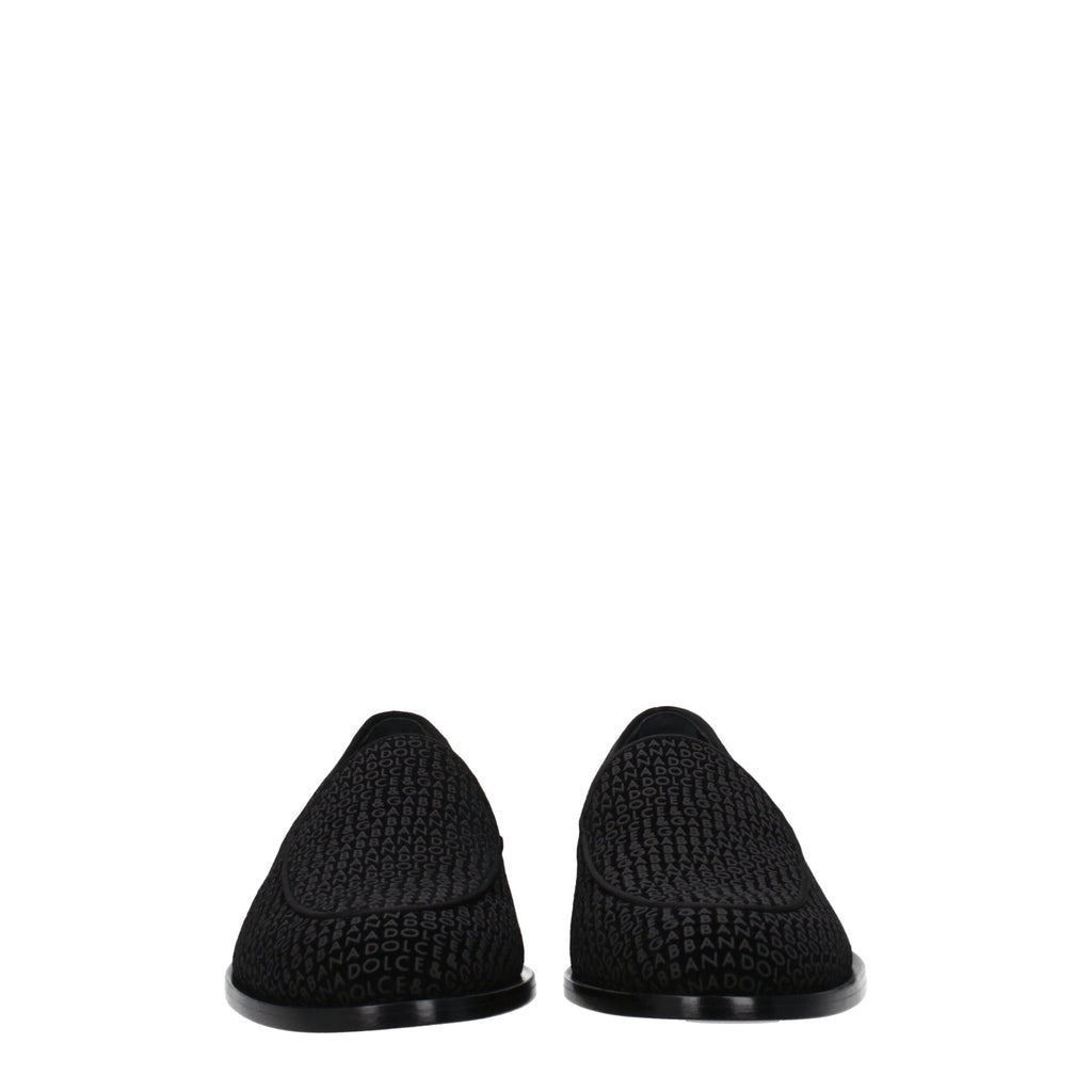 Chaussures Dolce & Gabbana en velours noir, mocassins slip-on élégants pour femme, vue de face.