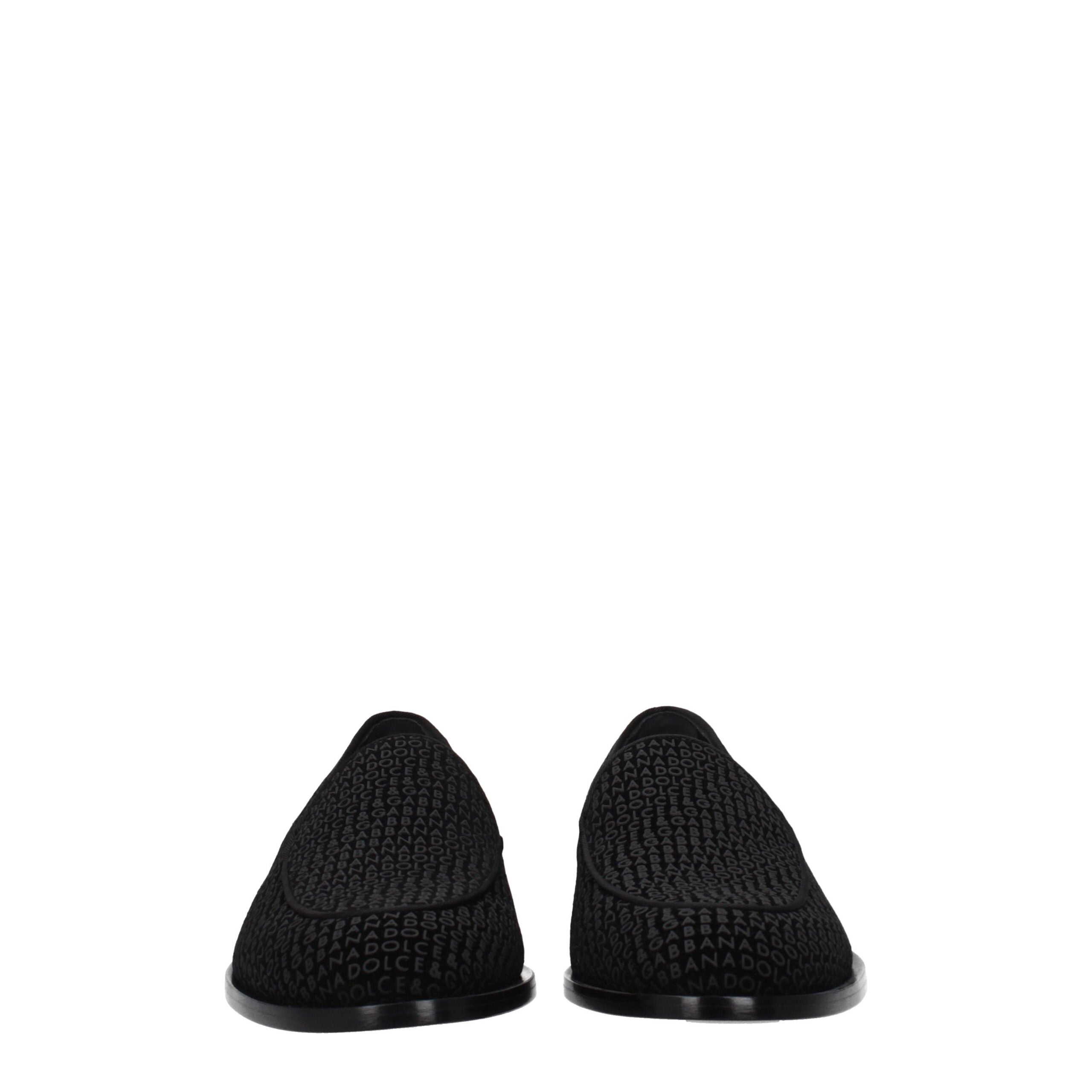 Chaussures Dolce & Gabbana en velours noir, mocassins slip-on élégants pour femme, vue de face.