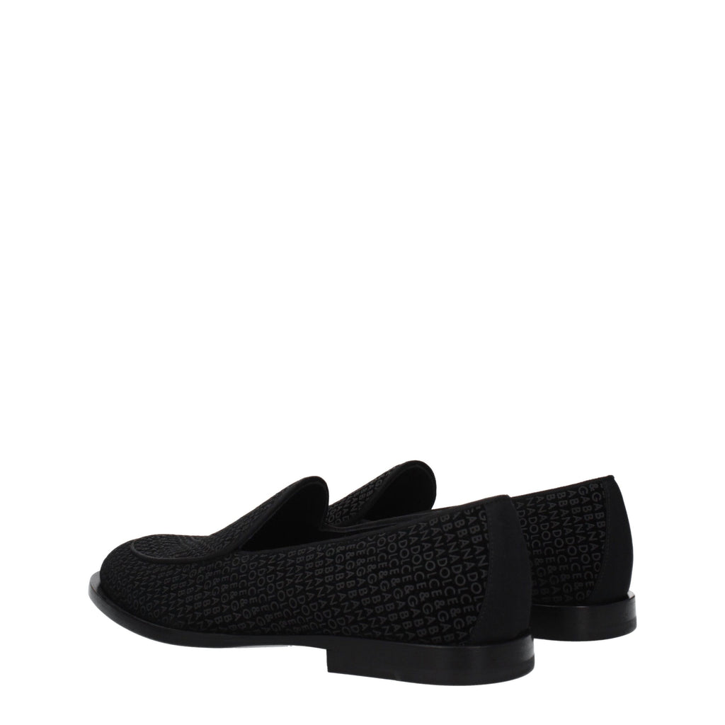 Chaussures décontractées en velours noir Dolce & Gabbana, mocassins slip-on élégants pour homme.