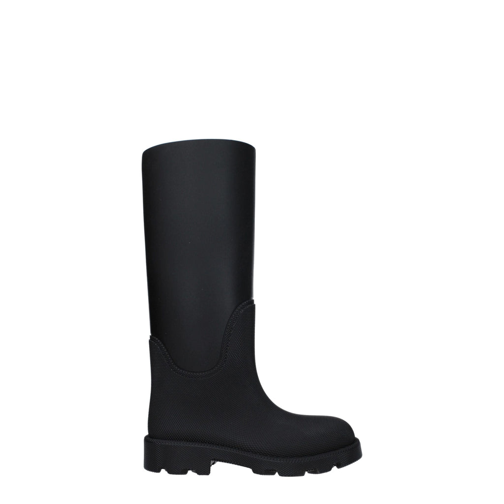 Bottes de pluie en coton noir Burberry, imperméables, avec logo emblématique, parfaites pour la pluie.