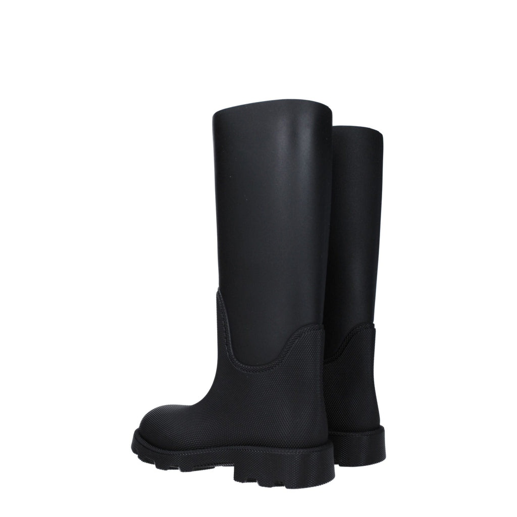 Bottes en coton noires Burberry pour la pluie, imperméables, avec logo distinctif, adaptées aux jours pluvieux.