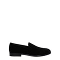 Chaussures Dolce & Gabbana en velours noir, mocassins slip-on élégants pour homme, vue en gros plan sur le dessus.