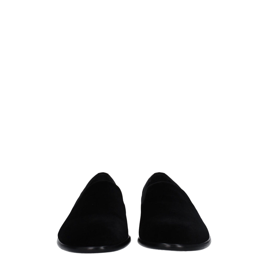 Chaussures Dolce & Gabbana en velours noir, mocassins slip-on élégants pour homme.