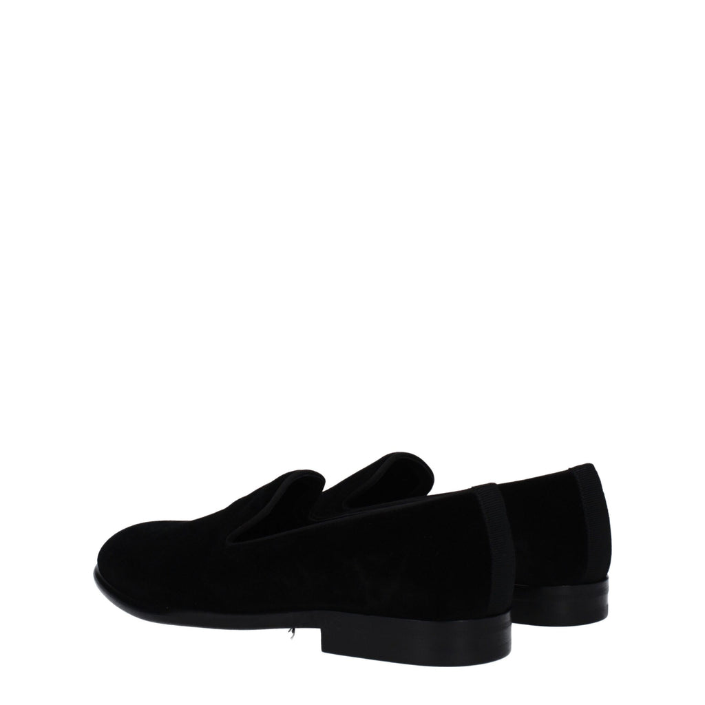 Chaussures mocassins en velours noir Dolce & Gabbana, slip-on élégants pour homme.
