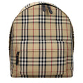 Sac à dos en tissu beige de la marque Burberry, avec logo emblématique et détails élégants.