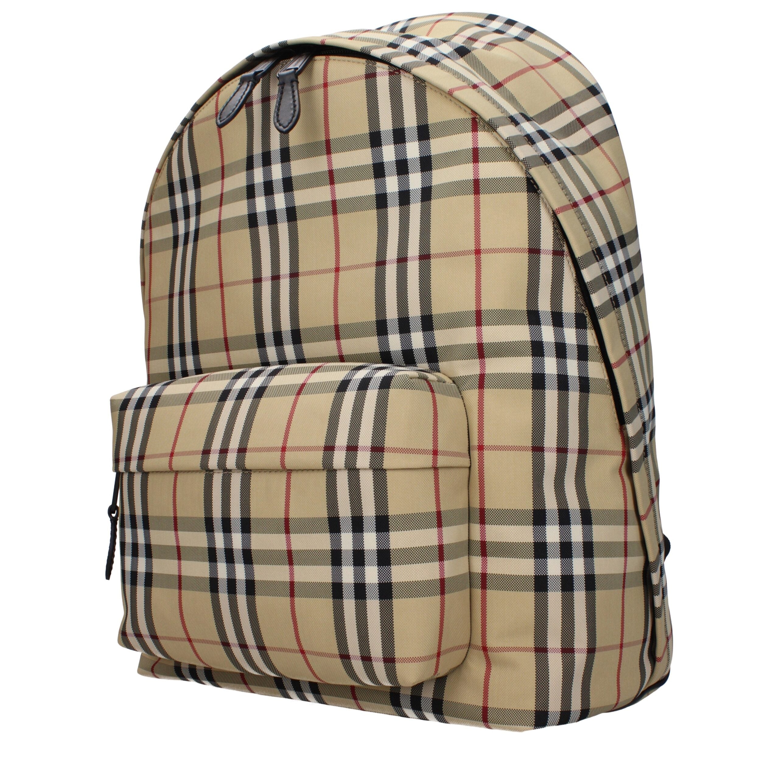 Sac à dos en tissu beige de Burberry, élégant et spacieux, avec logo emblématique et détails de qualité.