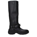 Bottes en cuir noir Burberry pour femmes, style élégant, avec semelle en caoutchouc et détails sophistiqués.