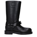 Bottes en cuir noir Burberry pour femme, style élégant avec semelle robuste et finition de haute qualité.