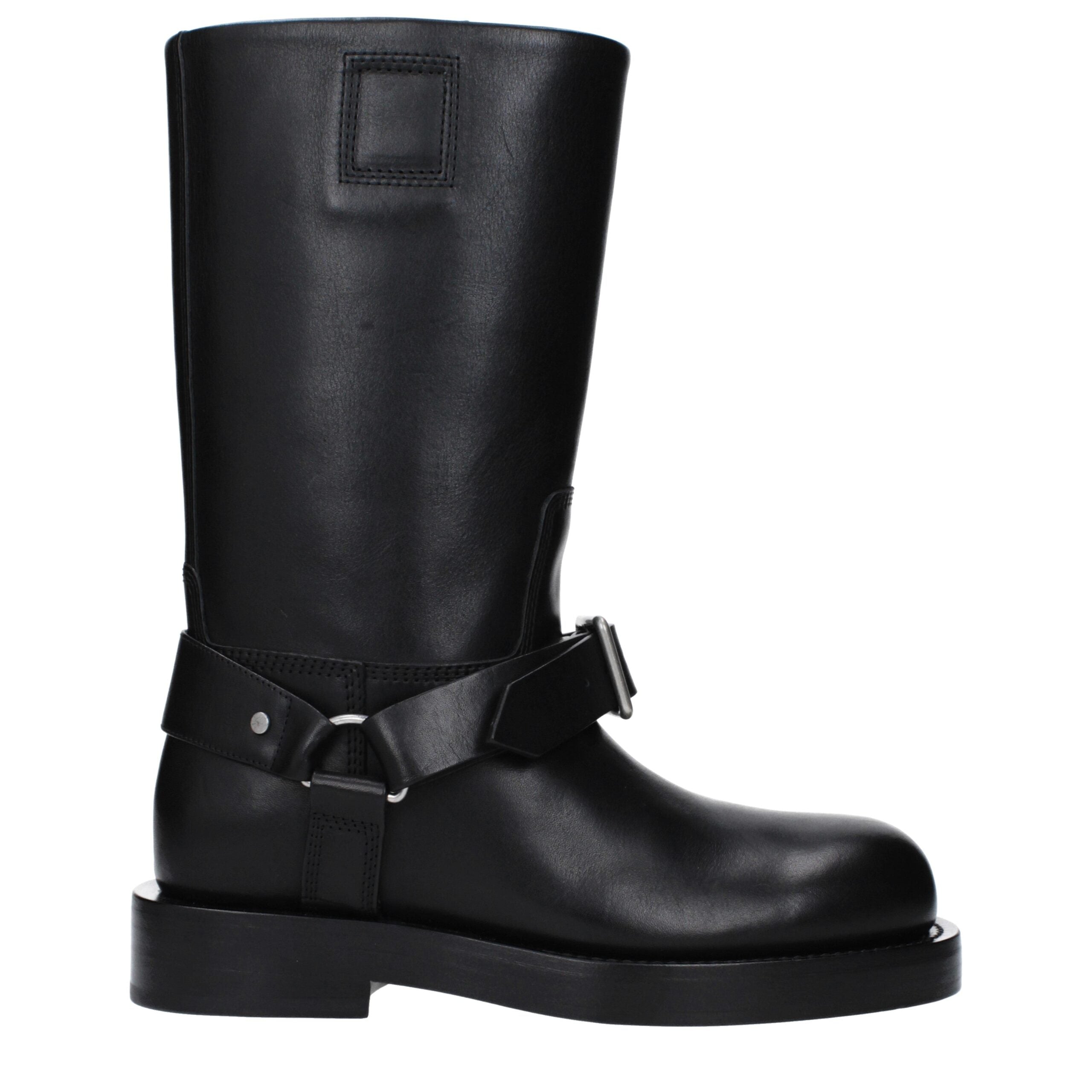 Bottes en cuir noir Burberry pour femme, style élégant avec semelle robuste et finition de haute qualité.