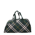 Valise de voyage en tissu vert Burberry, bagage de luxe avec logo emblématique, vue de face.