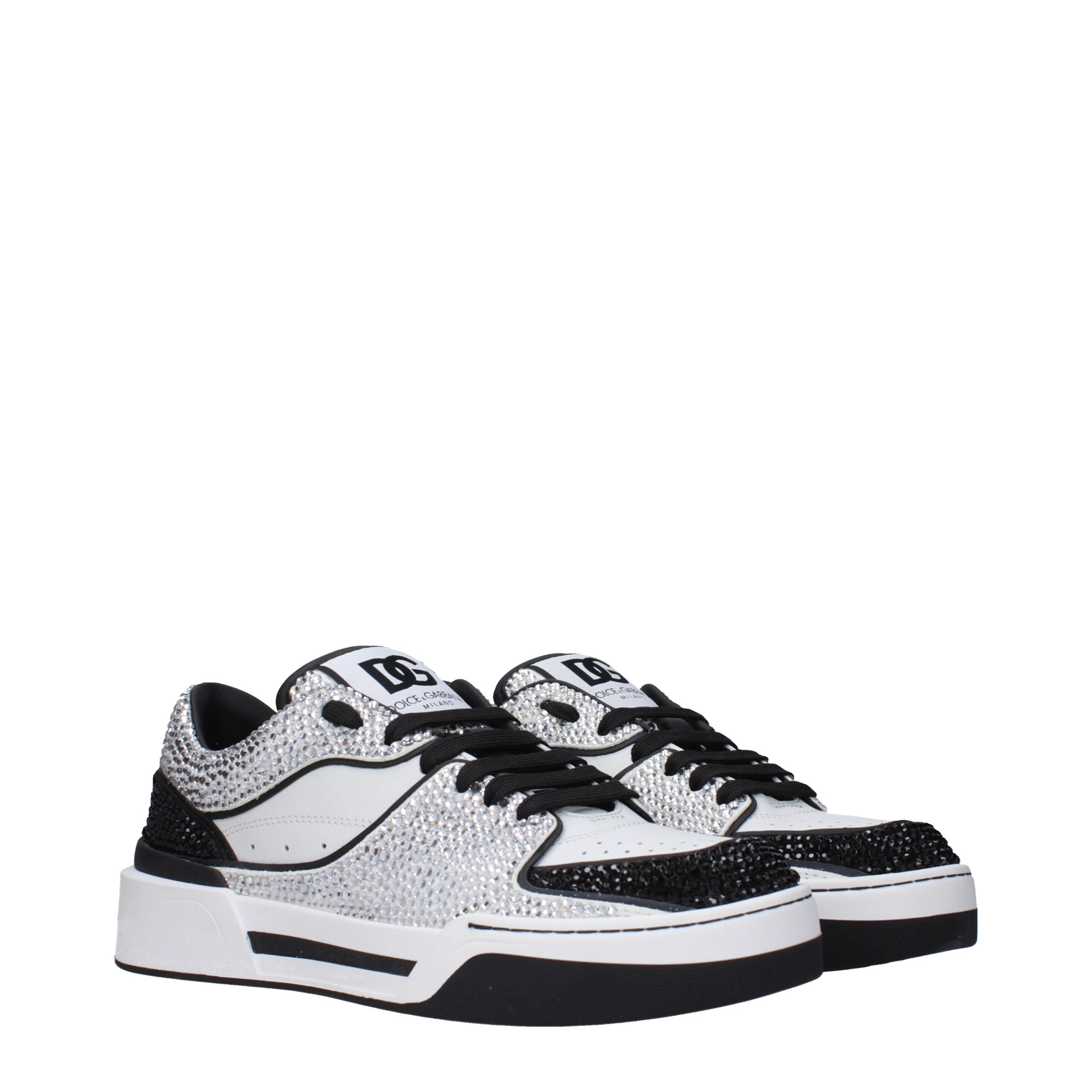 Sneakers basses en cuir blanc de Dolce & Gabbana, chaussures de sport élégantes pour homme ou femme.