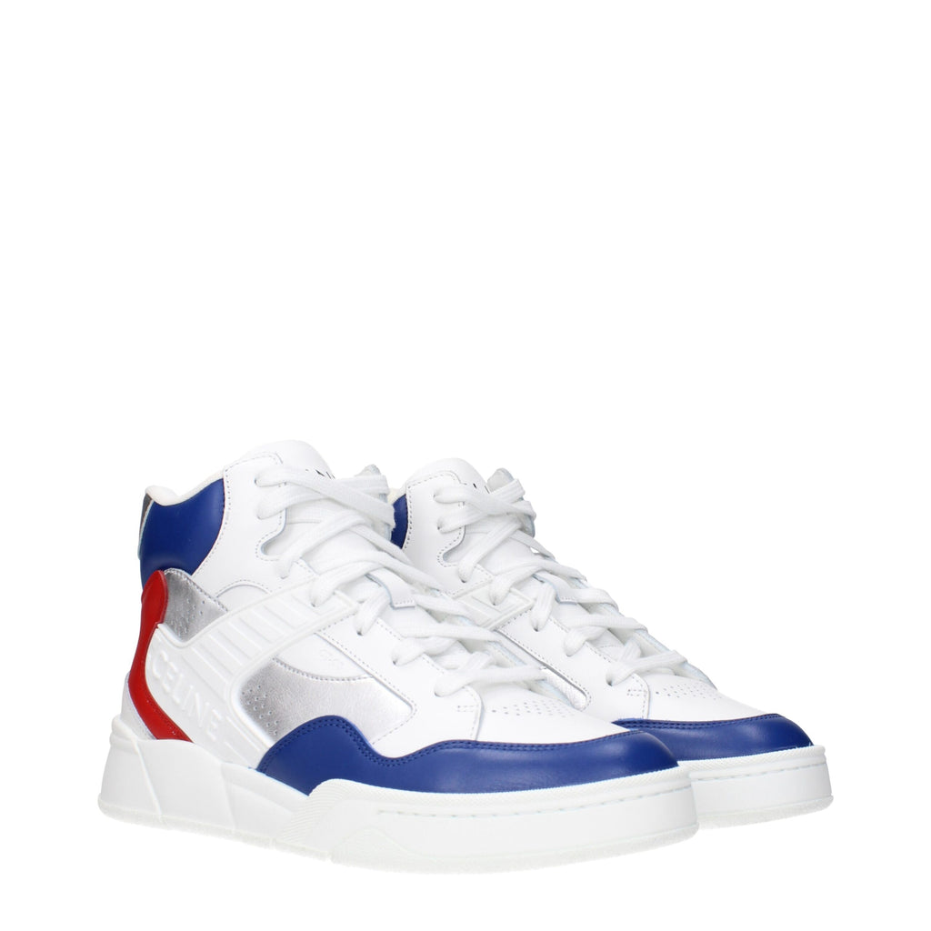 Baskettes athlétiques en cuir blanc de Celine, chaussures sportives élégantes pour femmes avec semelle blanche.