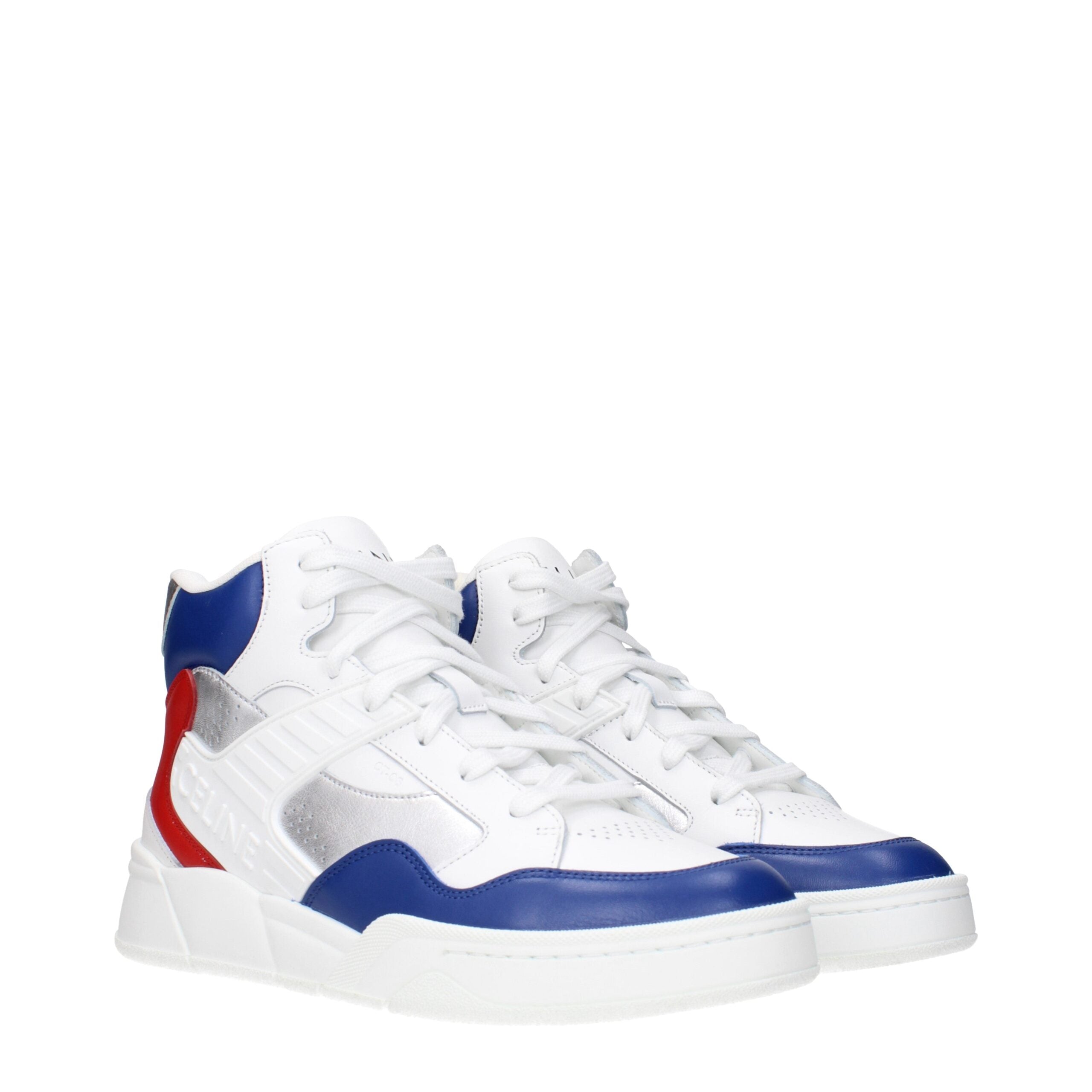 Baskettes athlétiques en cuir blanc de Celine, chaussures sportives élégantes pour femmes avec semelle blanche.