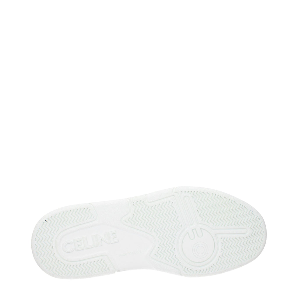 Sneakers athlétiques en cuir blanc de Celine, chaussures de sport élégantes avec semelle blanche et design moderne.