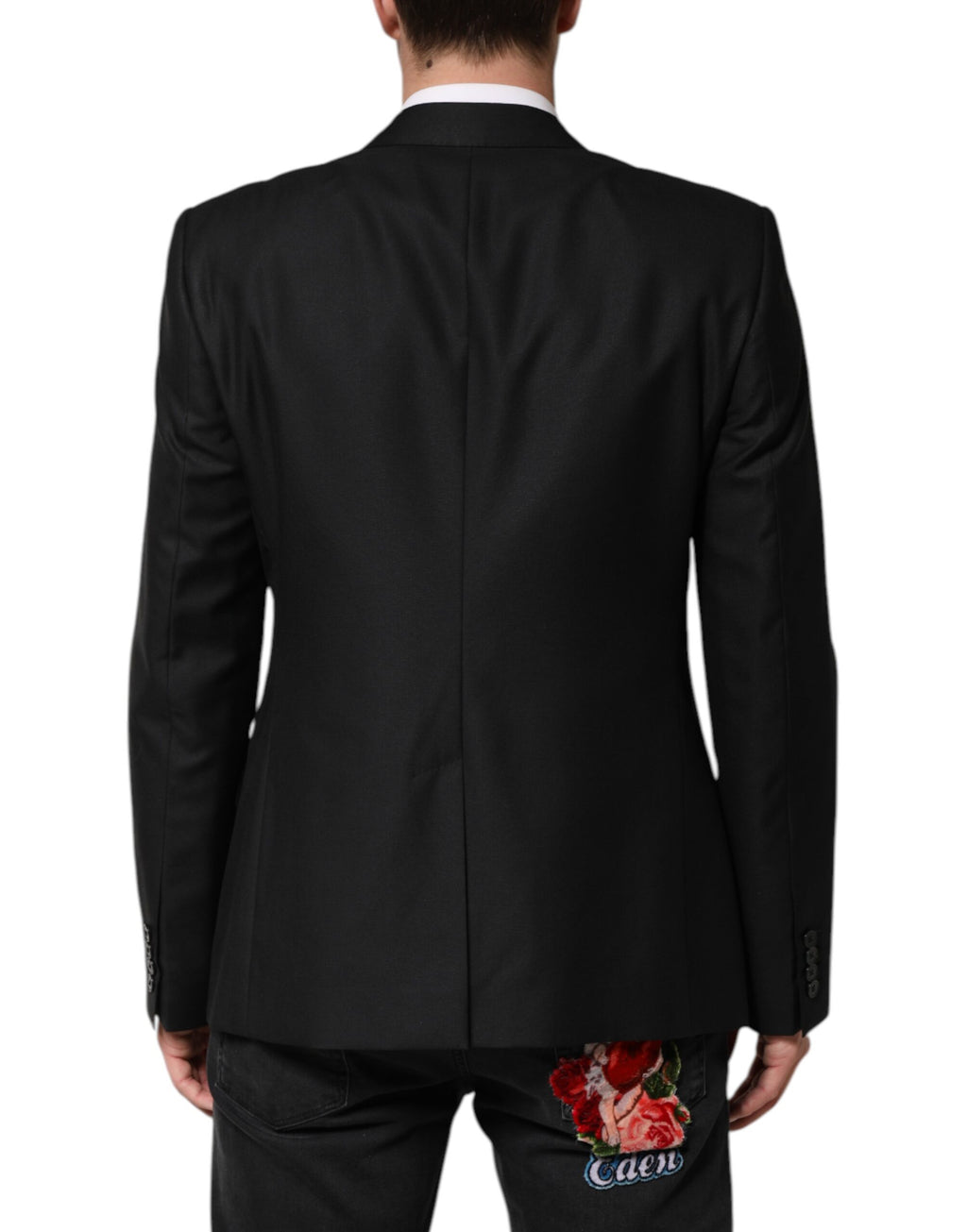 Veste blazer en laine noire Dolce & Gabbana à boutonnière simple, élégante et élégante, vue de face.