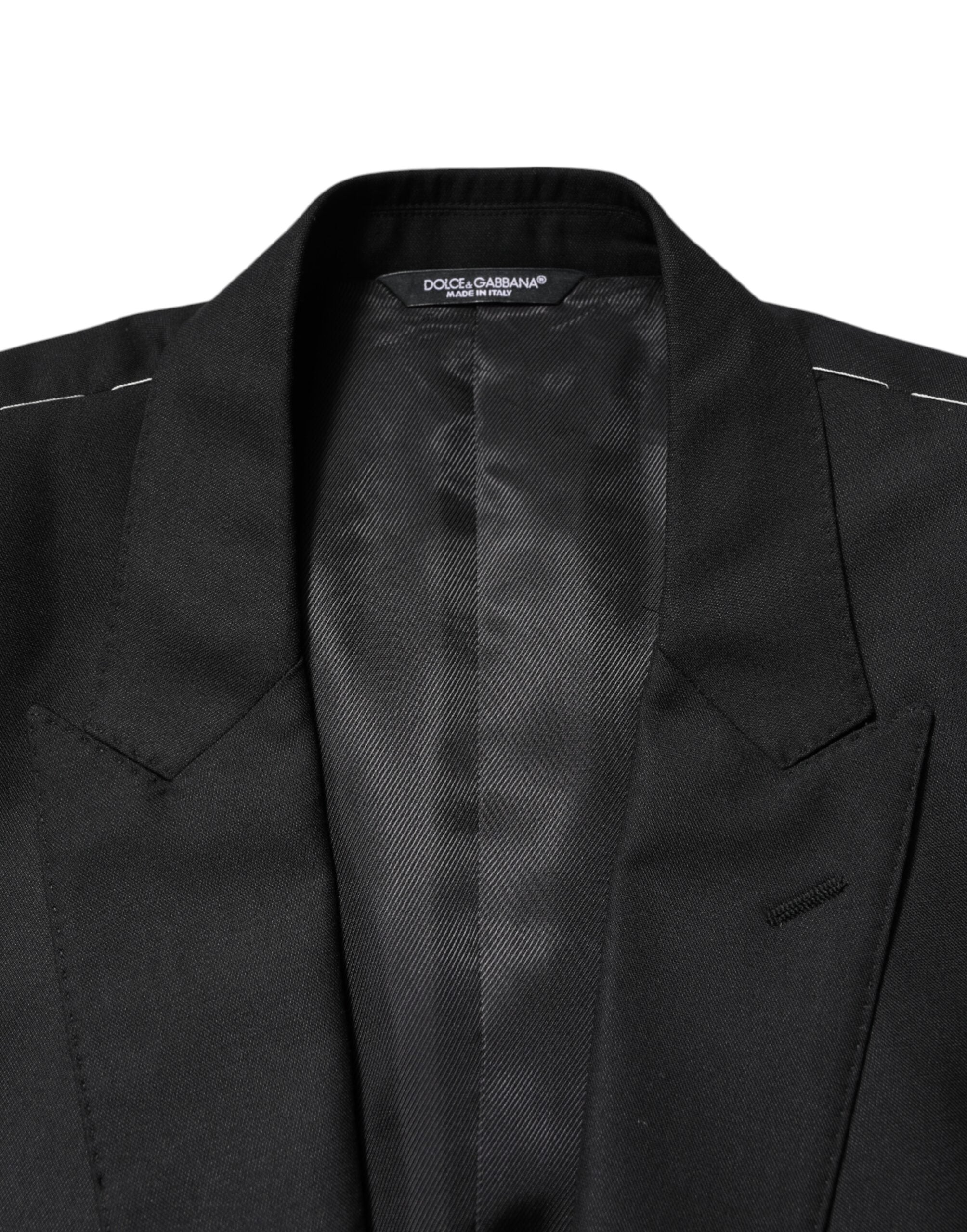 Veste blazer en laine noire Dolce & Gabbana à simple boutonnage, élégante et ajustée, vue de face sur fond neutre.