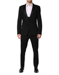 Costume trois pièces en laine noire Dolce & Gabbana, veste à un bouton, pantalon et gilet élégants pour homme.