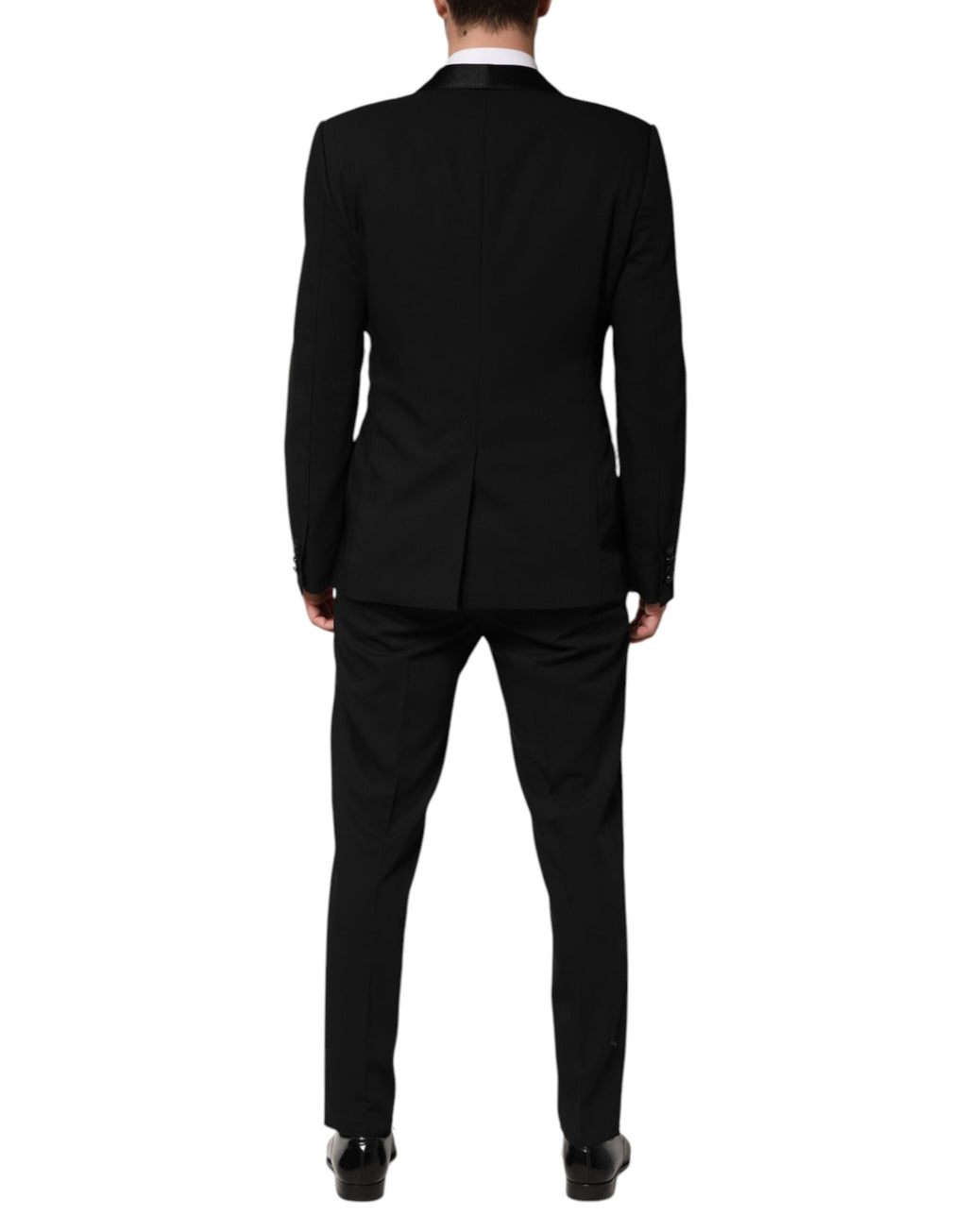 Costume trois pièces en laine noire Dolce & Gabbana, veste à simple boutonnage, pantalon et veste assortis.