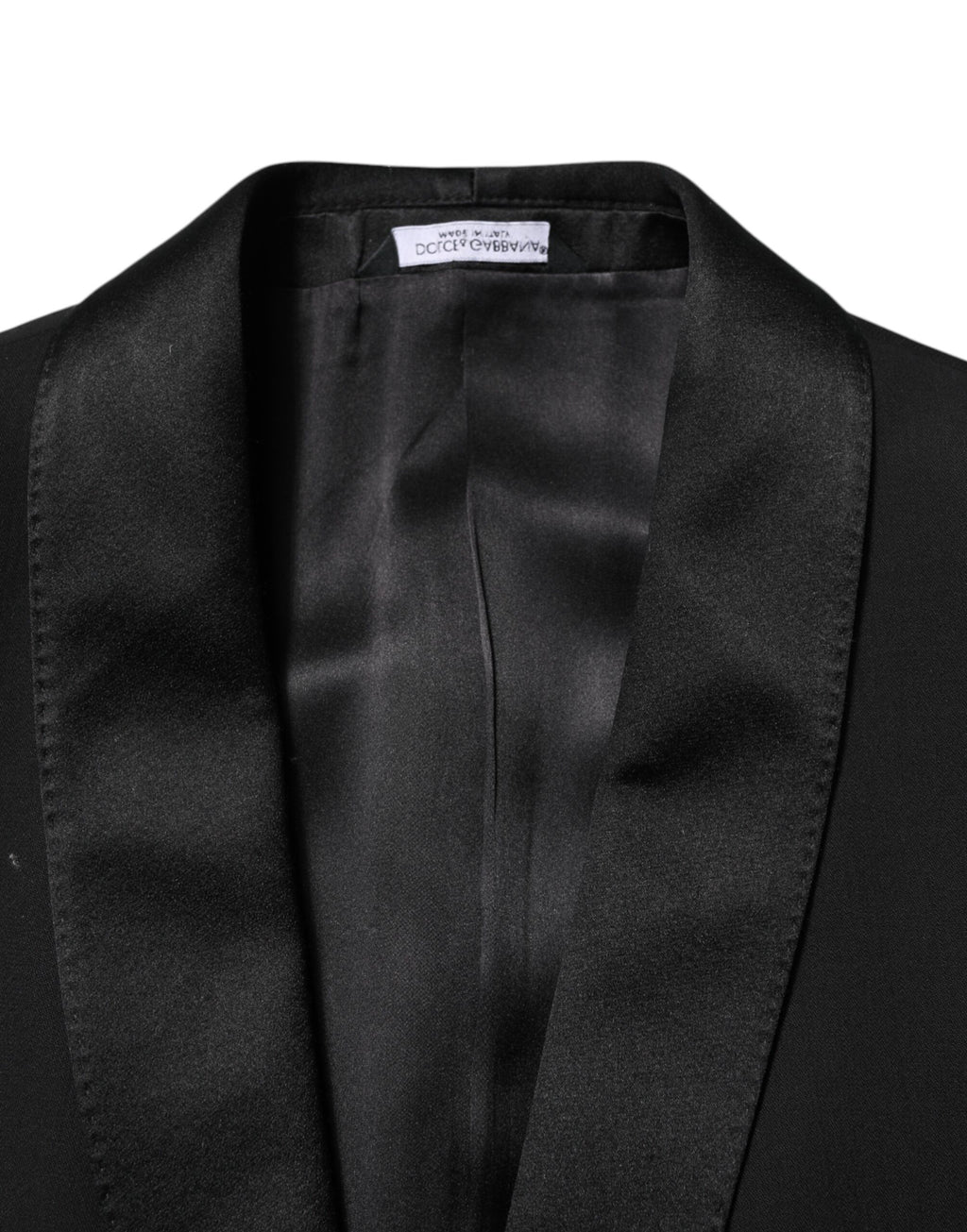 Costume trois pièces en laine noire de Dolce & Gabbana, veste à un bouton, pantalon et gilet élégants pour homme.