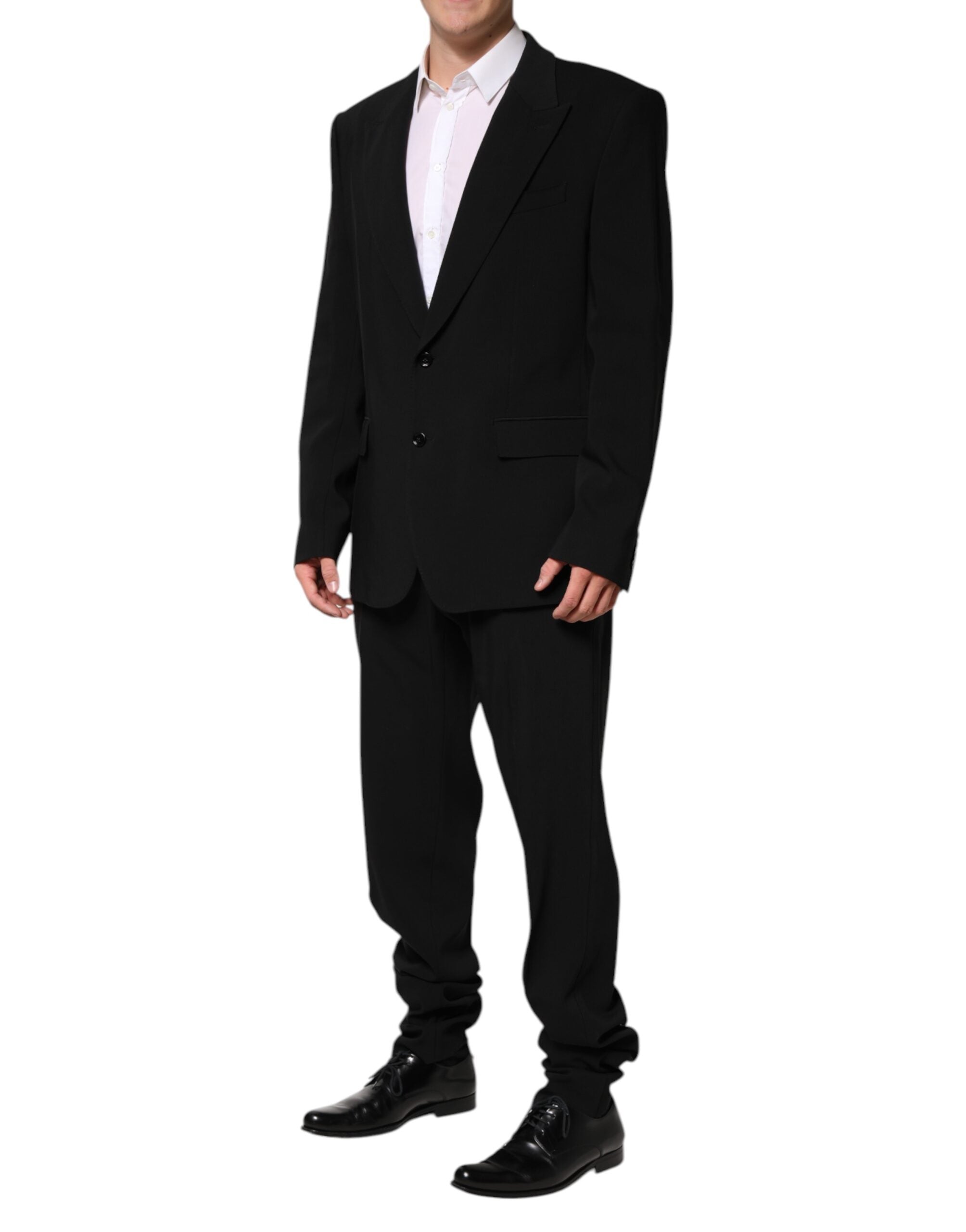 Costume homme en coton noir Dolce & Gabbana, costume à deux pièces à boutonnière simple, élégant et classique.