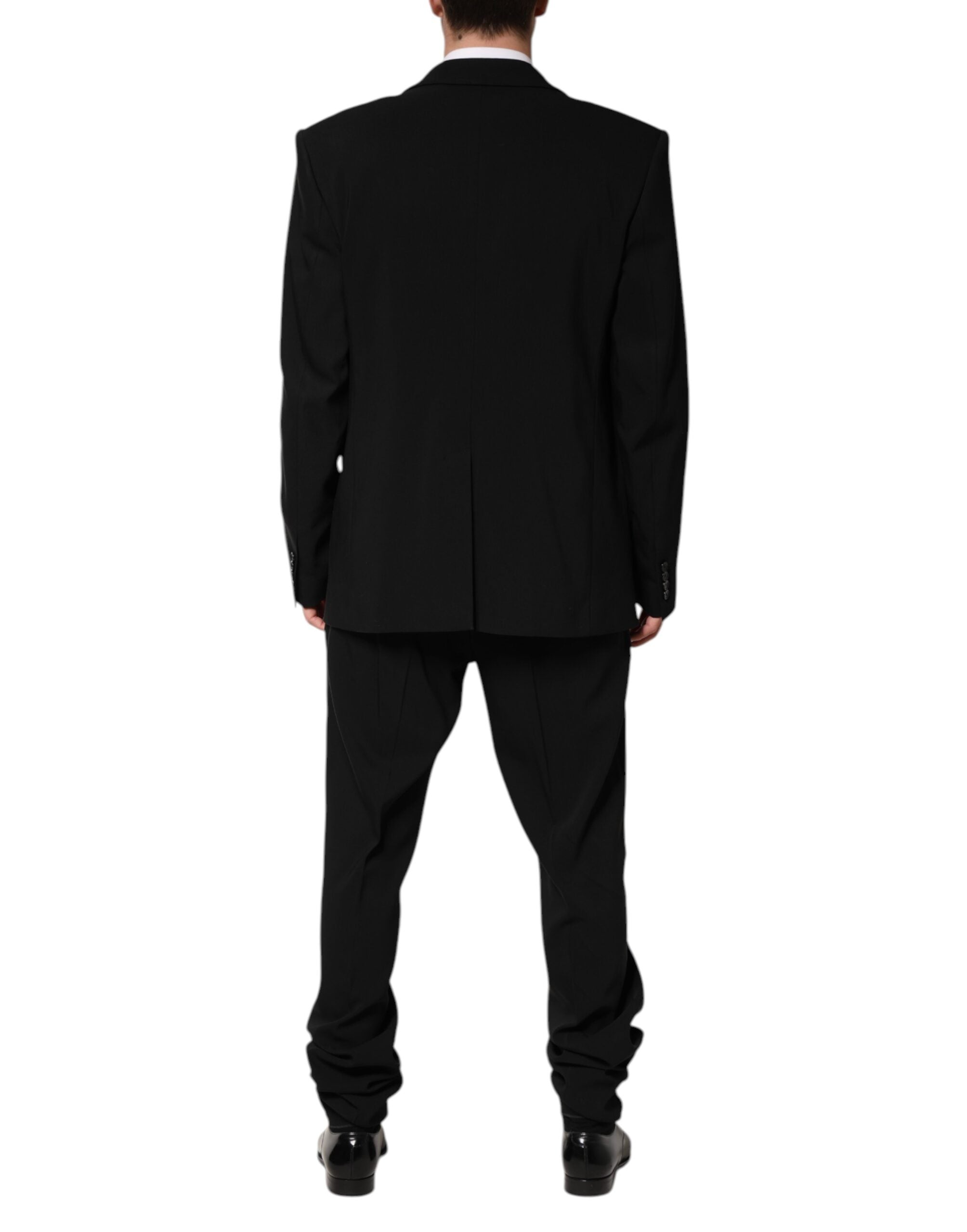 Costume homme Dolce & Gabbana en coton noir à deux boutons, costume deux pièces à boutonnière simple, élégant et classique.