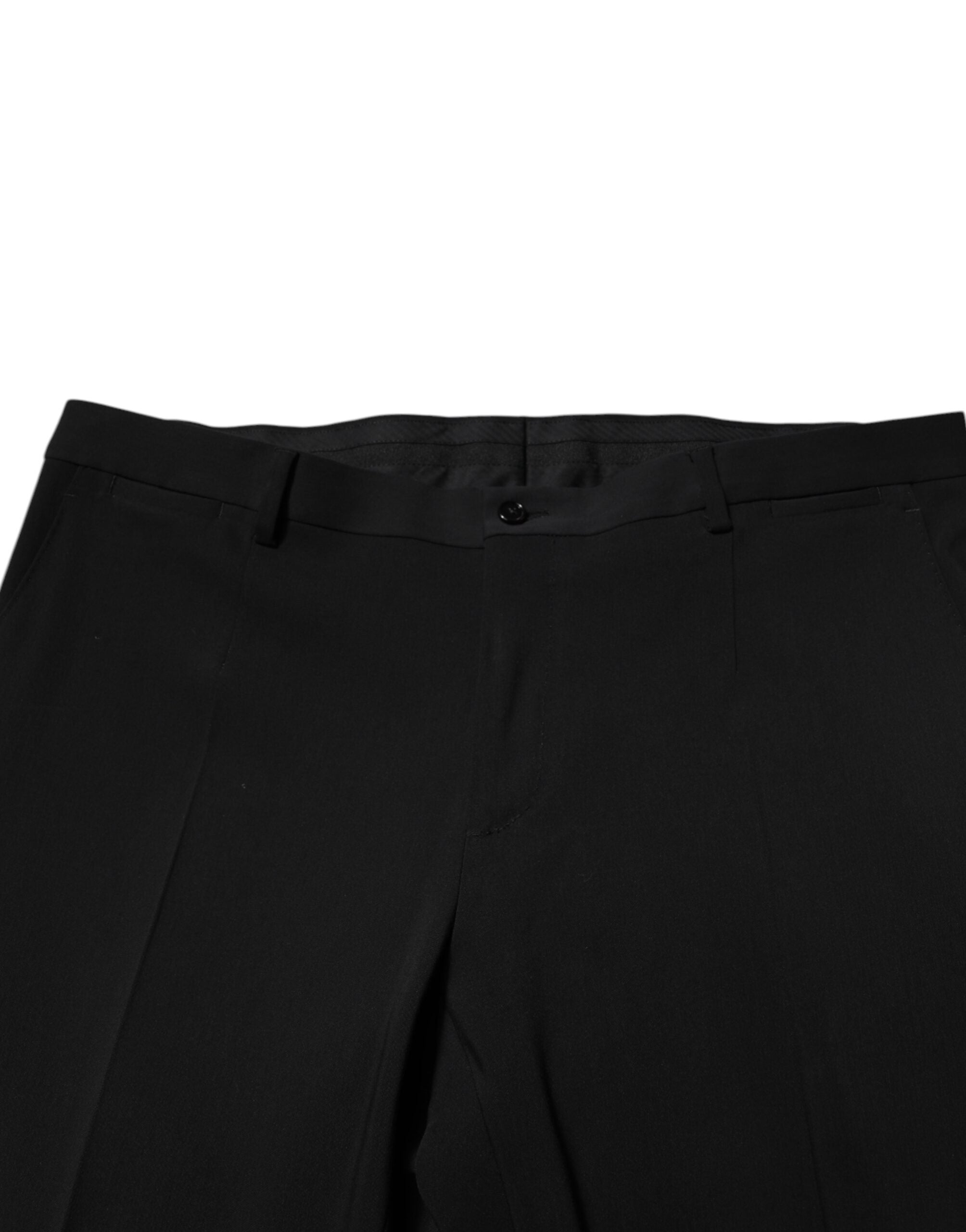 Costume deux pièces noir en coton de Dolce & Gabbana, veste à double boutonnage et pantalon assorti, élégant et sophistiqué.
