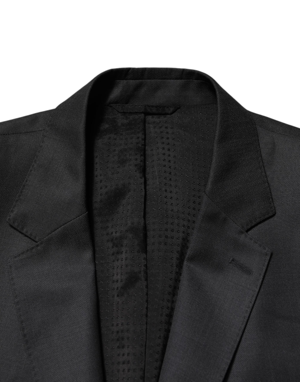 Costume homme en laine gris foncé Dolce & Gabbana, deux pièces, veste croisée simple, adapté pour occasions formelles.