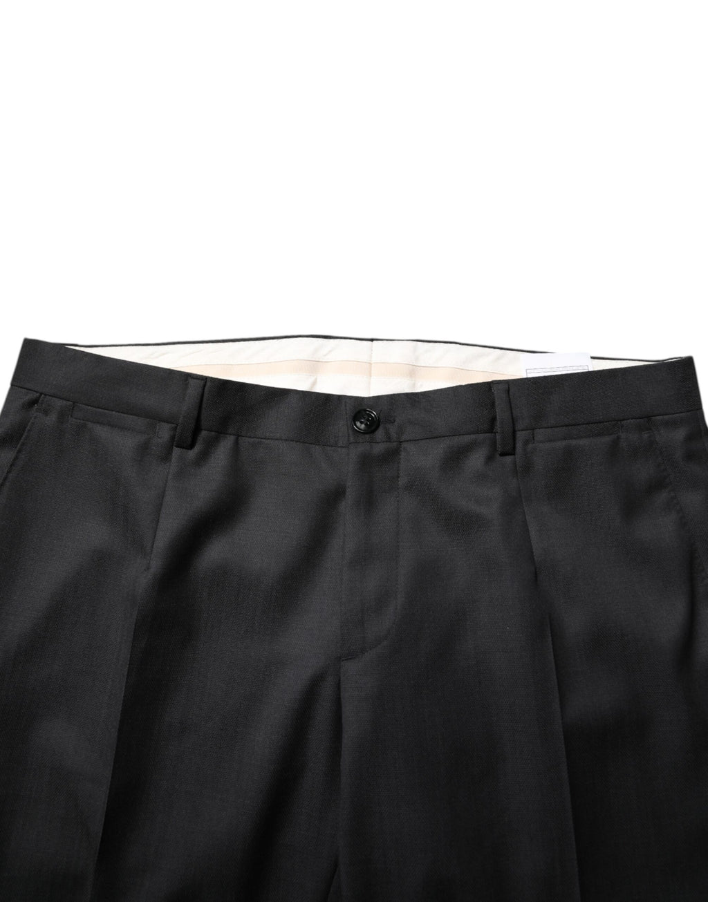 Costume homme en laine gris foncé Dolce & Gabbana, costume deux pièces à boutonnière simple, style élégant et classique.